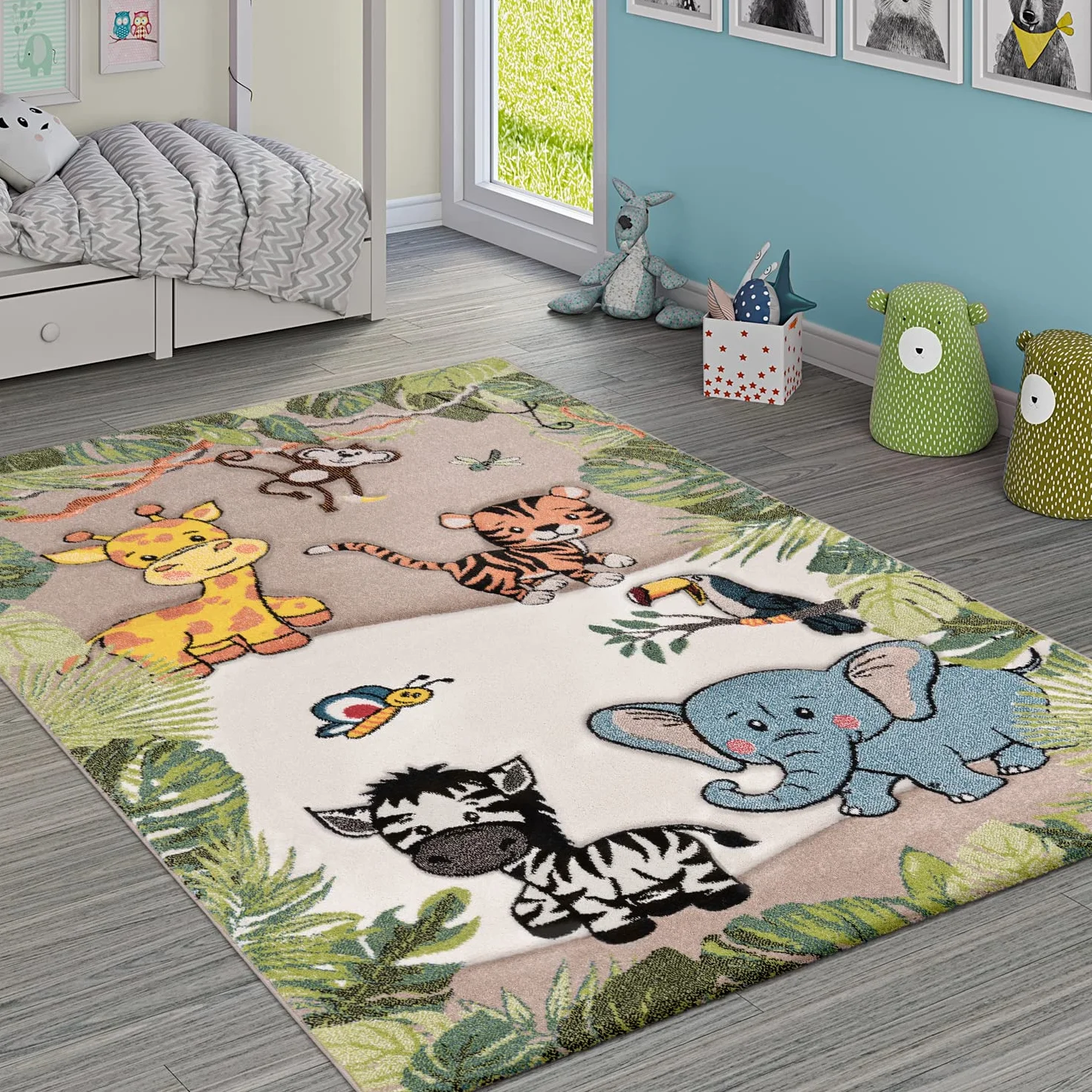 Paco Home Dywan Dzieciêcy D¿ungla Zwierzêta ¯yrafa Lew Ma³pa Zebra Be¿owy Kremowy, Rozmiar:140x200 cm