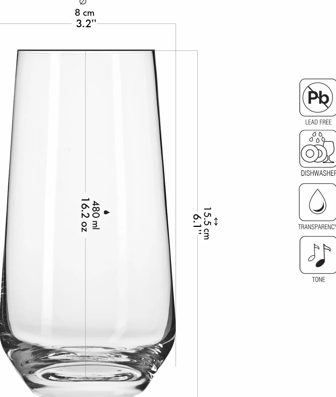 KROSNO Szklanki 480 ml Zestaw 12 Sztuk Splendour do Wody Soków Napojów