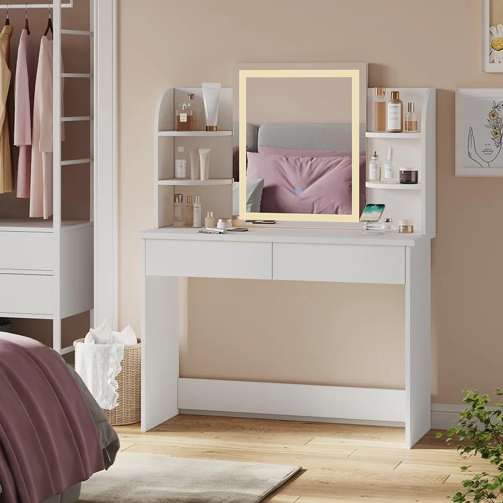 Vicco Toaletka "Charlotte", Biały, 106 cm z lusterkiem LED i stacją ładującą QI