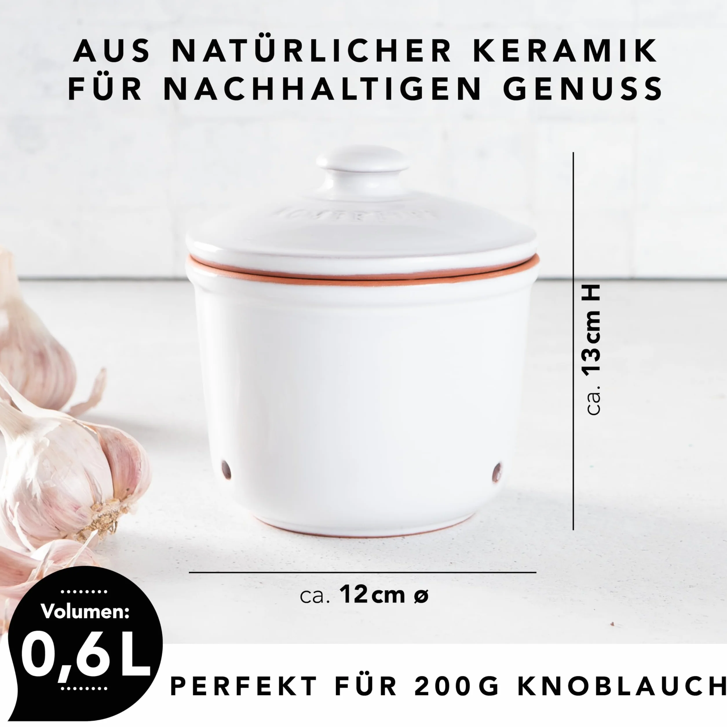 Römertopf garnek mini 0,6 litra ceramiczny do czosnku biały