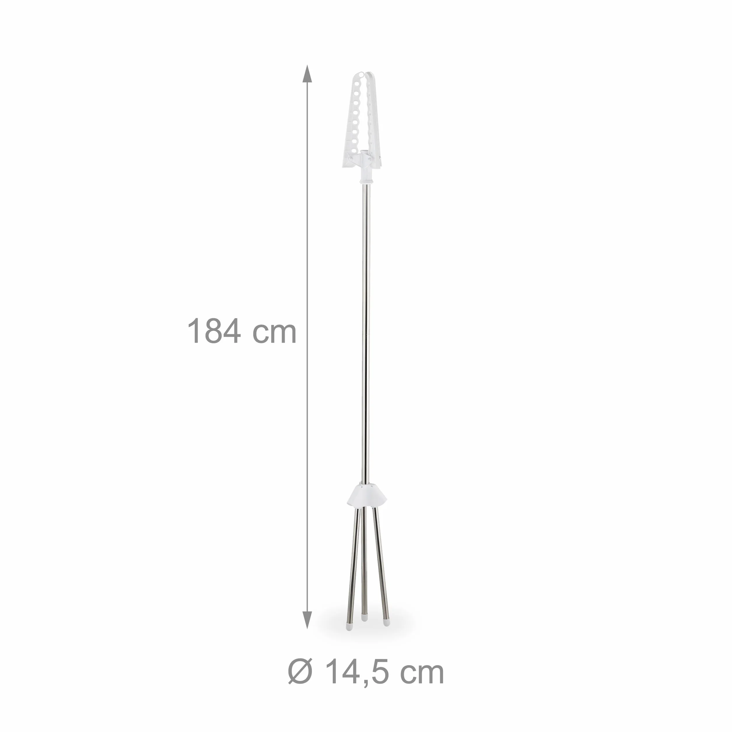Relaxdays Składany Wieszak na Ubrania 27 Wieszaków 3 Obrotowe Ramiona 150 cm Srebrny Biały