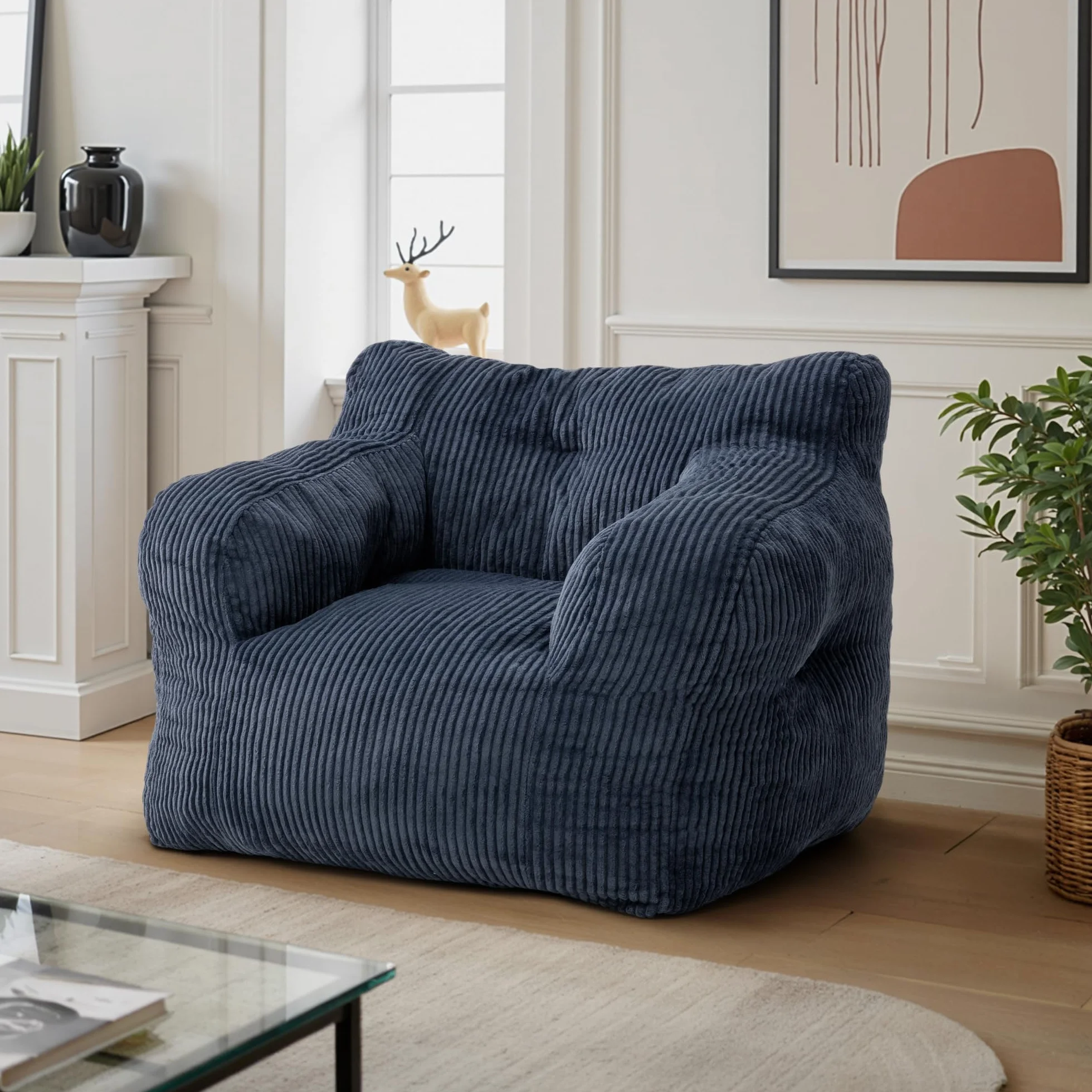 Pamapic Worek do siedzenia, worek do siedzenia dla dorosłych z wypełnieniem, Bean Bag Chair z przenośnym uchwytem, nowoczesny, ergonomiczny worek do siedzenia, do salonu, sypialni, pokoju zabaw