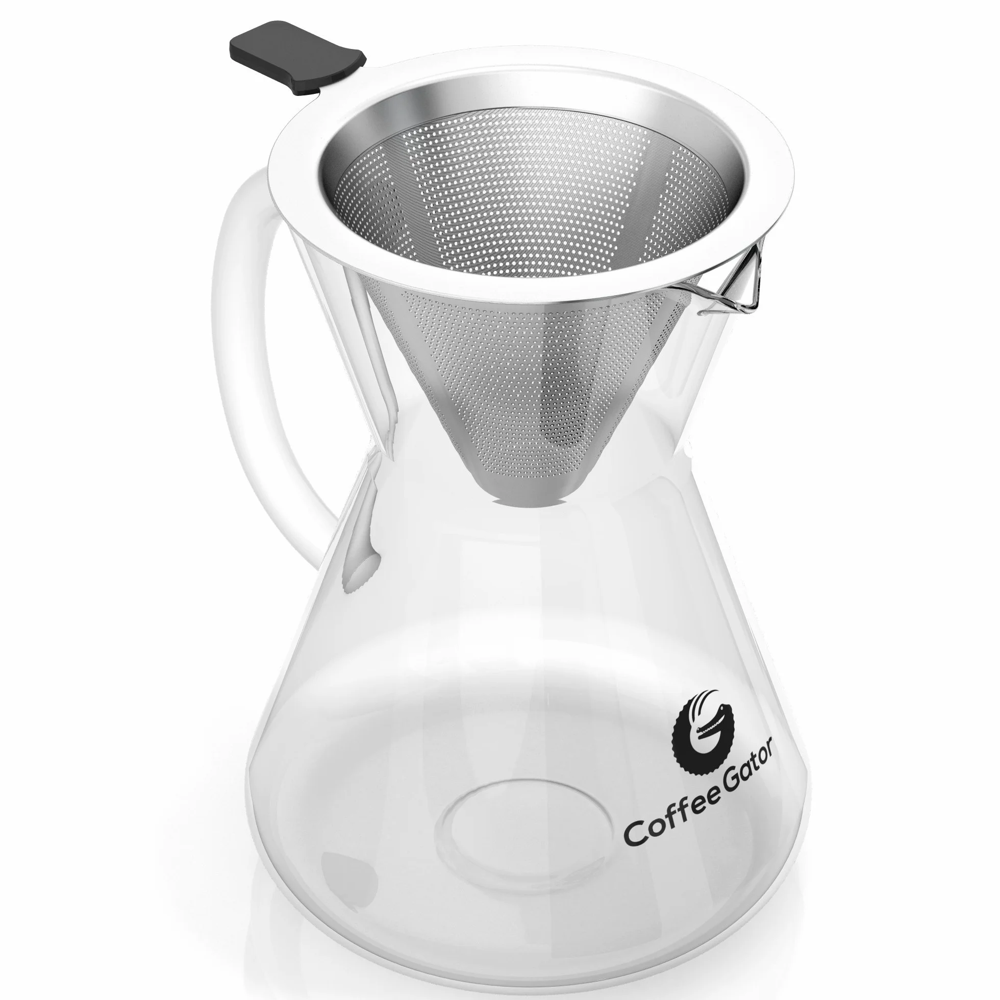 Coffee Gator Pour Over zaparzacz do kawy – więcej smaku dzięki bezpapierowemu filtrowi ze stali nierdzewnej i szklanej karafce – ręczny zaparzacz do kawy – 400 ml