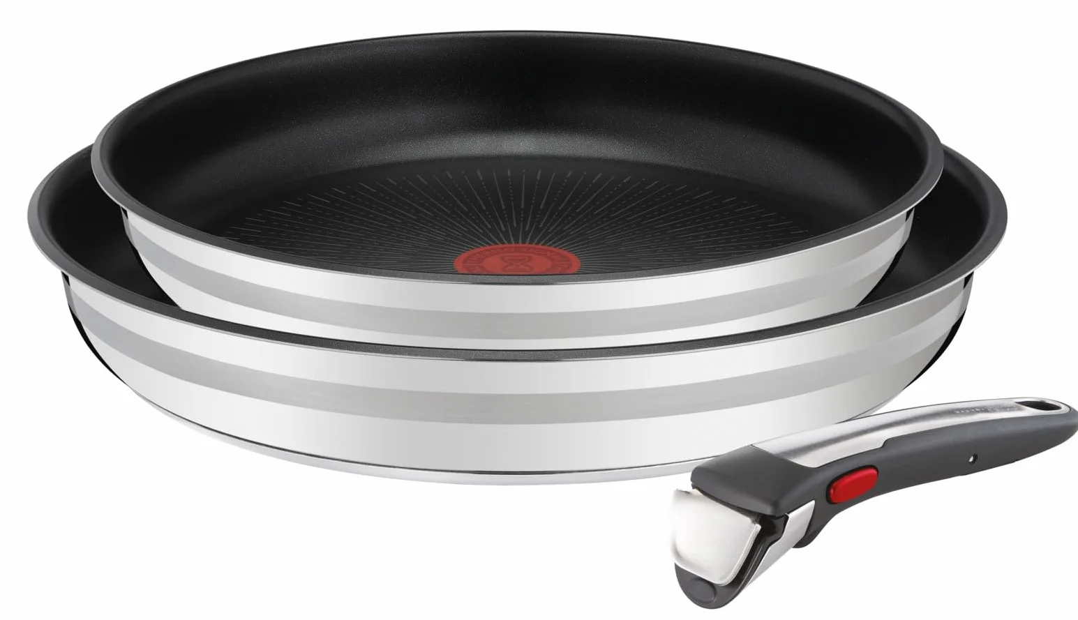 Tefal L97691 Jamie Oliver Ingenio G6 3-częściowy zestaw patelni, stal nierdzewna, do 250°C, Thermo-Spot, na wszystkie kuchenki