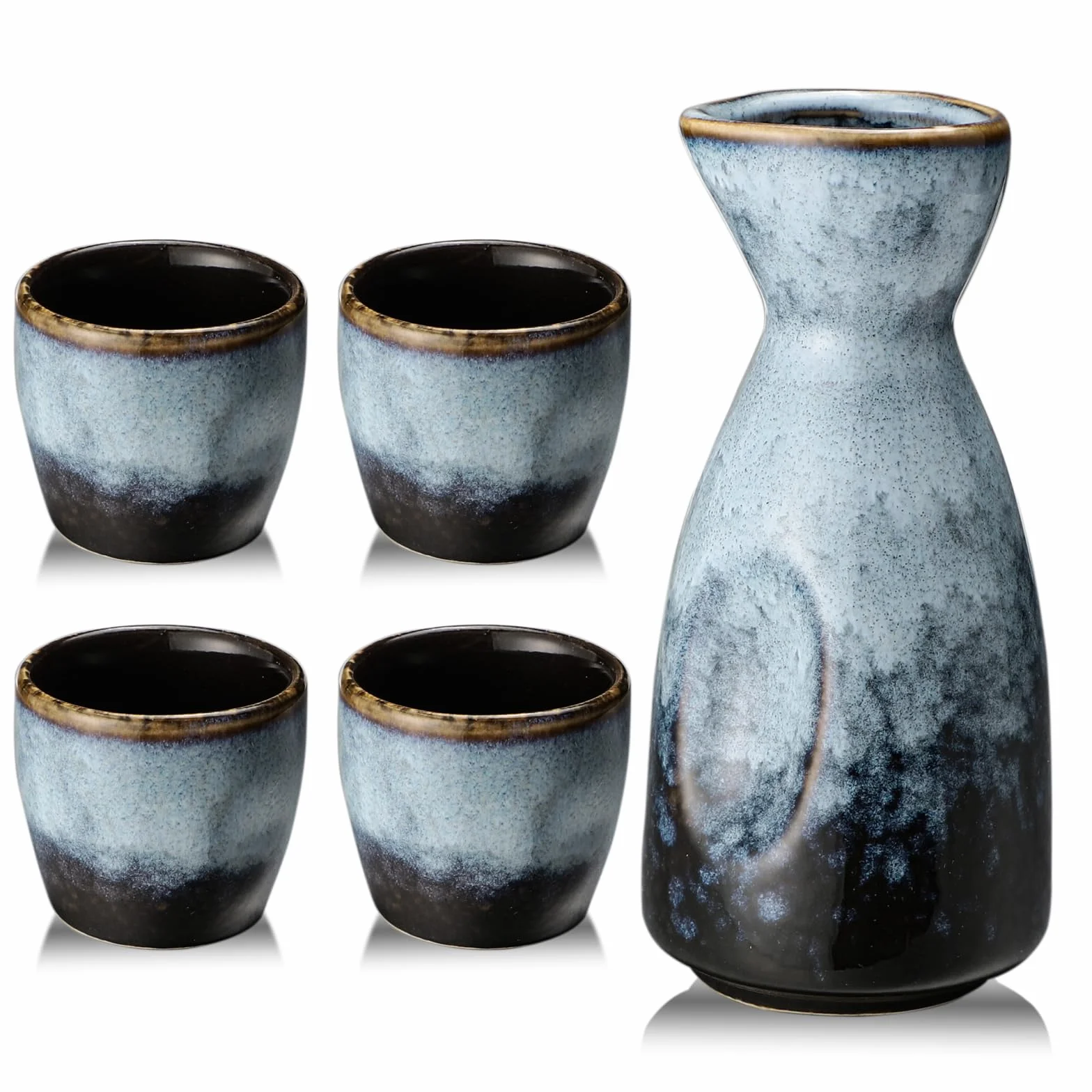 Zestaw do sake z kubkiem do sake i winem, naczyniem porcelanowym, zestaw do podgrzewania 1 garnka sake, 4 kubki do sake (A1)