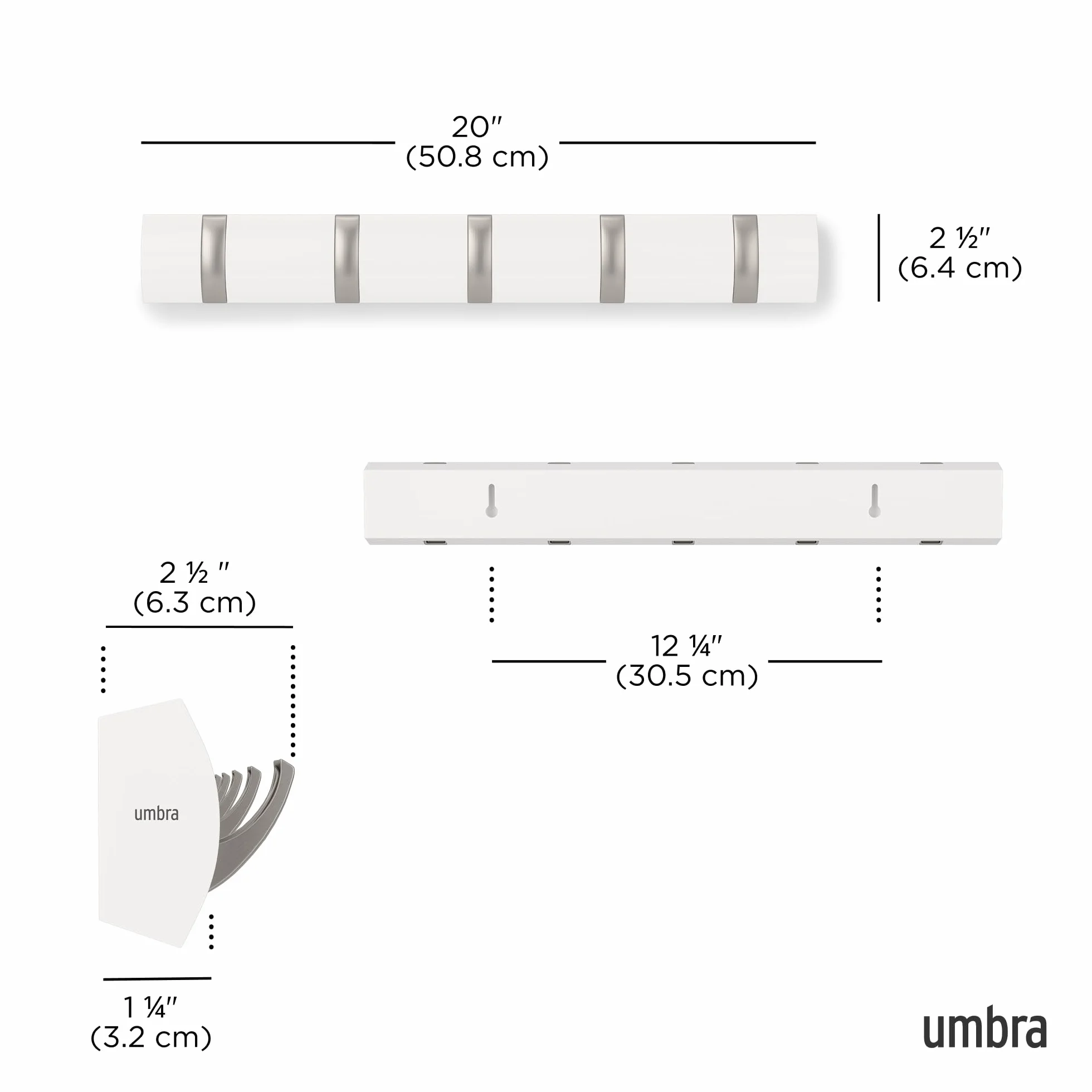 Umbra Flip Wieszak Garderobiany, Biały, 5 Sztuk