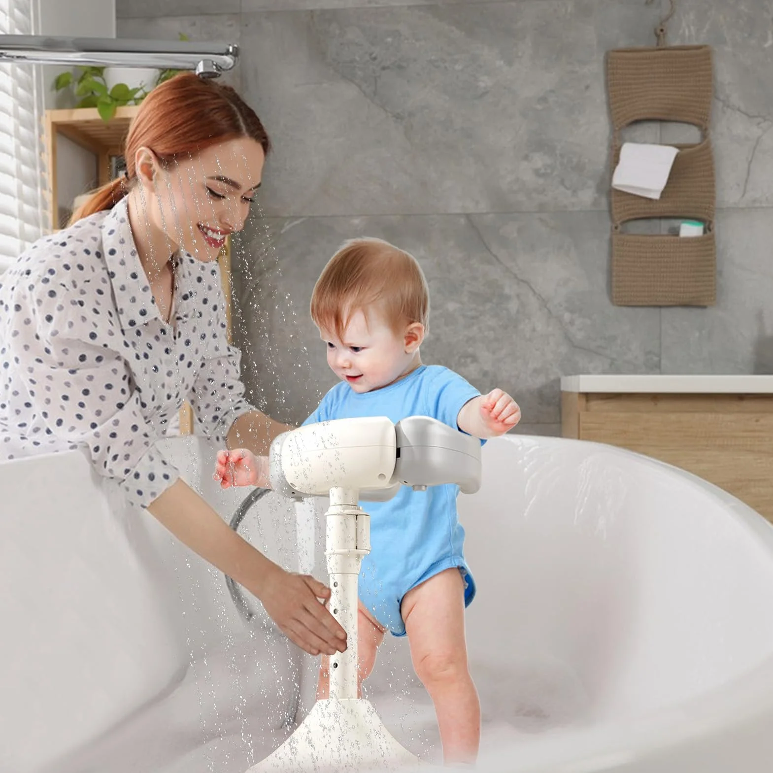 Adjustable Shower Stand, Adjustable Height Bath Standing Support, 15.35x13.19x17.32 inches Foldable Portable Bathing Device, Wash Seat for Kids, Boys & Girls