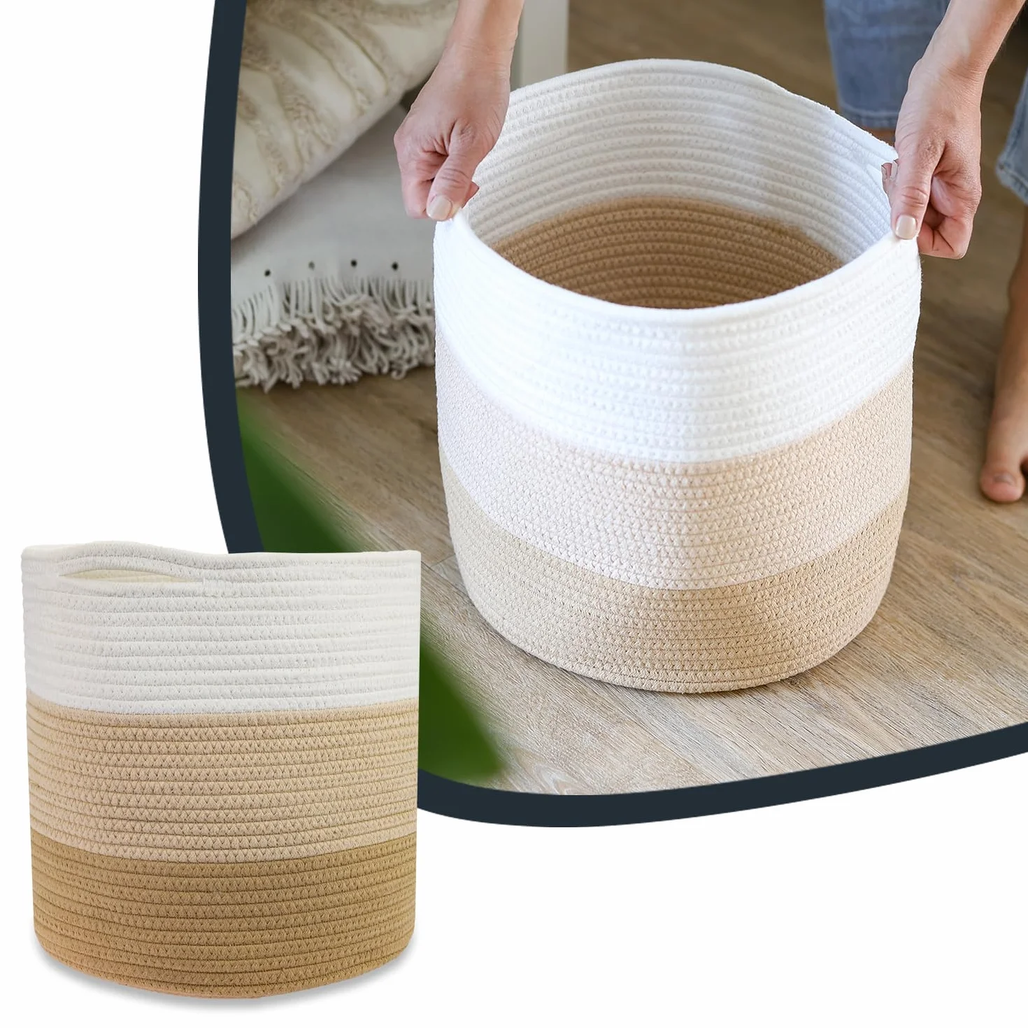 HMF Kosz do przechowywania okrągły pasuje do Kallax 31x31 cm biały/brązowy