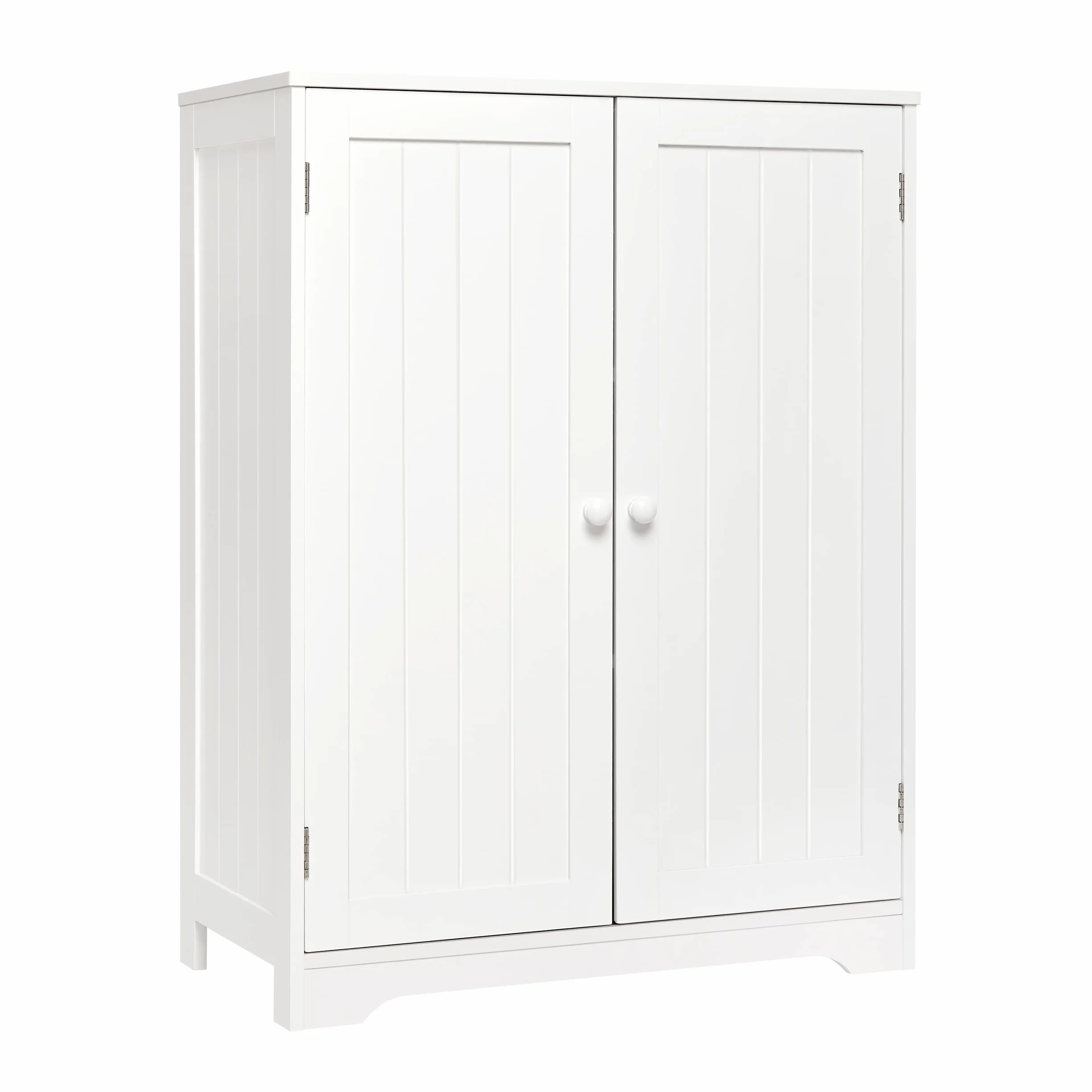Mondeer Szafka łazienkowa do przechowywania, biała, 60 x 30 x 80 cm, wolnostojąca płyta MDF, lakierowana, otwarta 180°, 2 drzwi, 3 półki (1 regulowana)