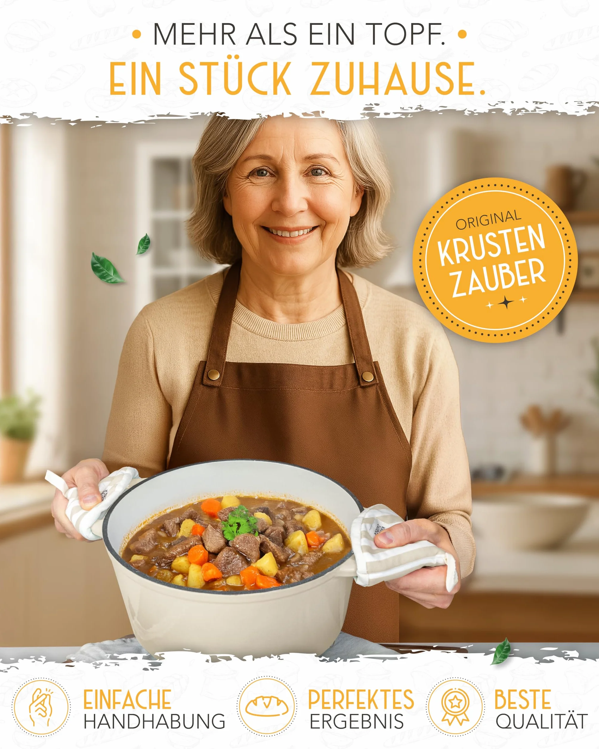 KRUSTENZAUBER Garnek żeliwny jako garnek do duszenia z pokrywką - 26 cm Emaliowany garnek jako żeliwny rondel lub garnek do pieczenia chleba - Nadaje się do pieczenia w piekarniku Dutch oven Garnek z