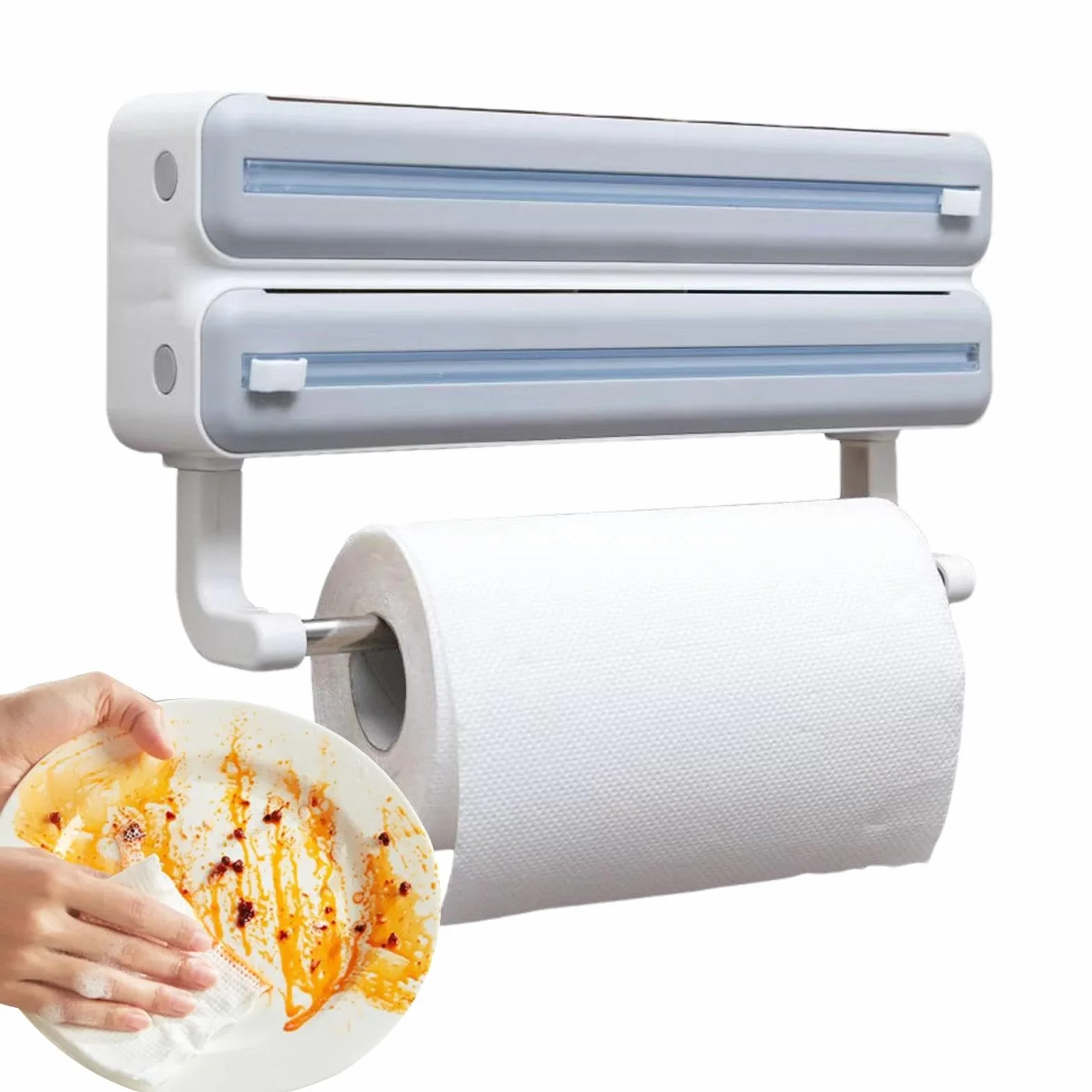 Aluminum Foil Dispenser, Wall Mount Storage Organizer, Wrap Storage Box, ABS Material, Built-in Cutter, Perfect for Kitchen Use and Food Cling Wrap Film Organization