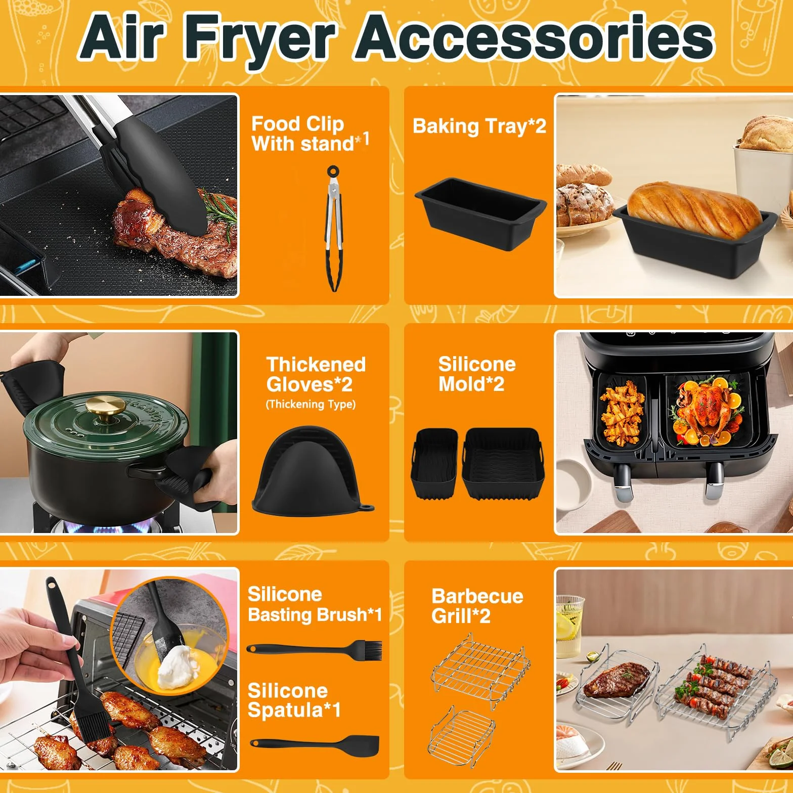 Zestaw 28 akcesoriów do frytkownicy na gorące powietrze, do Philips Dual Basket Airfryer 3000/5000 (6 l/3 l), TefalDual Easy 5,2 l/3,1 l, silikonowe formy do frytkownicy na gorące powietrze, ruszt do