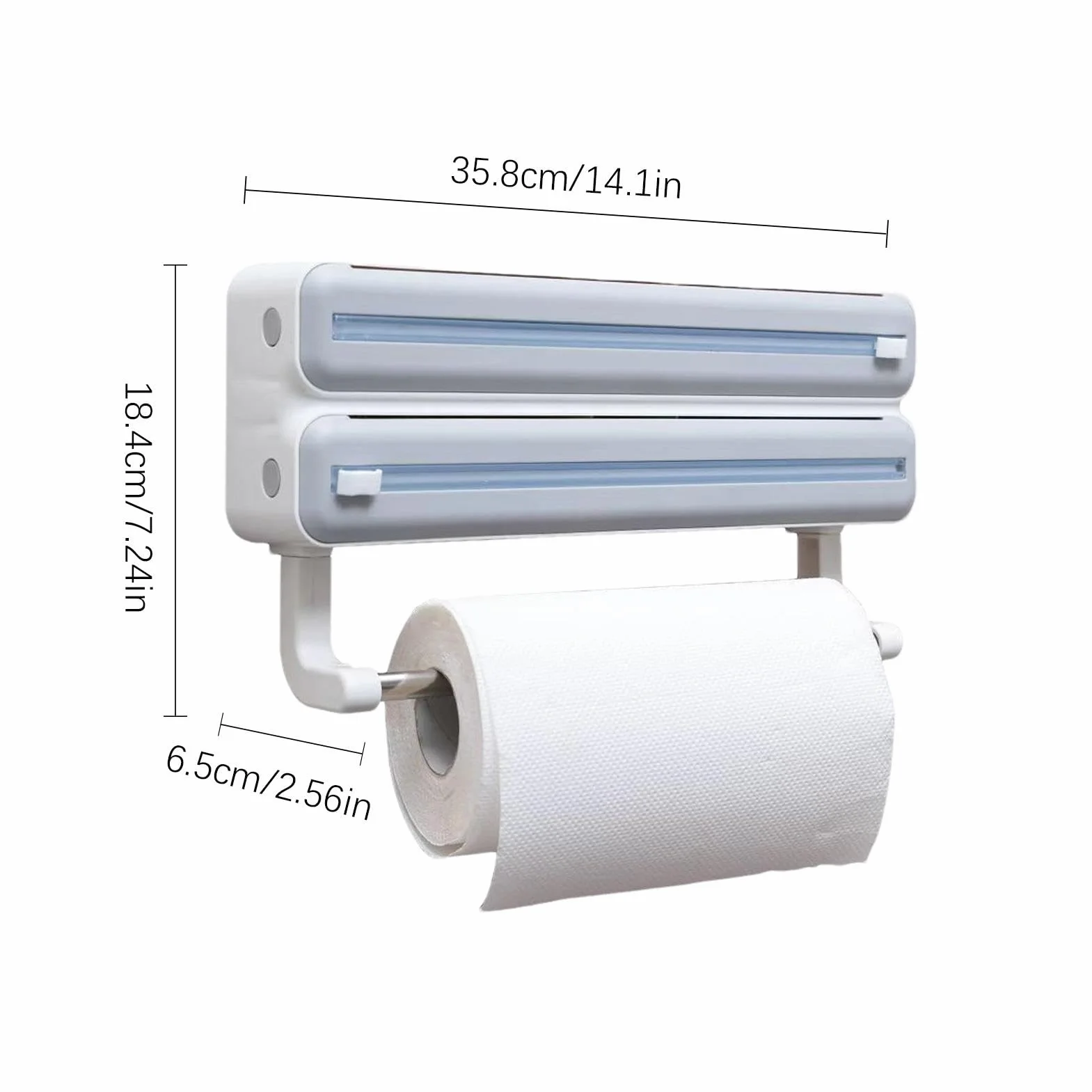 Aluminum Foil Dispenser, Wall Mount Storage Organizer, Wrap Storage Box, ABS Material, Built-in Cutter, Perfect for Kitchen Use and Food Cling Wrap Film Organization