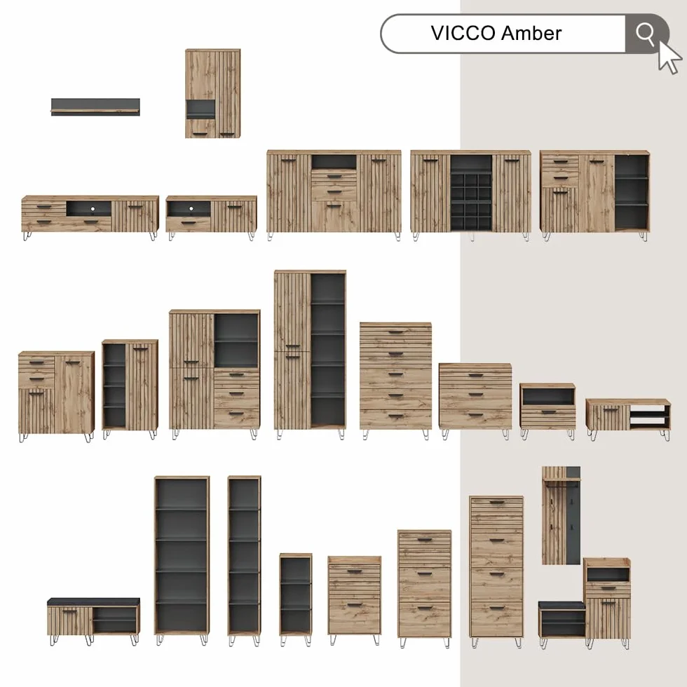 Vicco Lowboard "Amber", Brązowy, 100.2 x 48.5 cm z szufladą i drzwiczkami