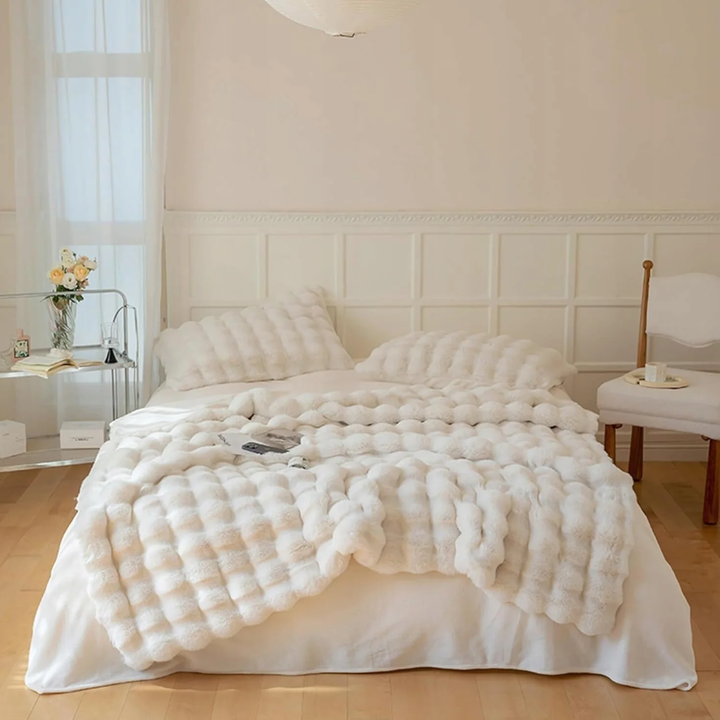 Cozyglam Puszysty Pluszowy Koc Na Łóżko Miękki Biały