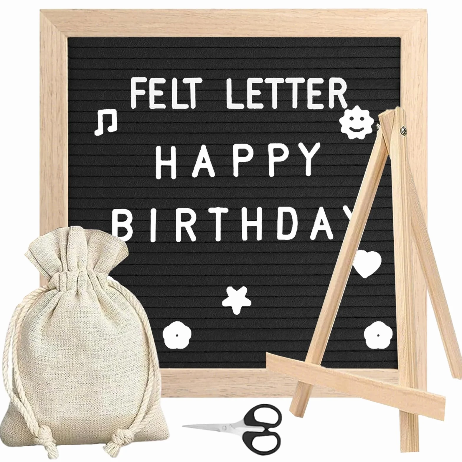 Filcowa tablica na listy, 25 x 25 cm Drewniana tablica na listy z 350 literami Sztaluga i torba na tablicę na notatki Do powieszenia w kuchni, biurze, na weselu (czarna)
