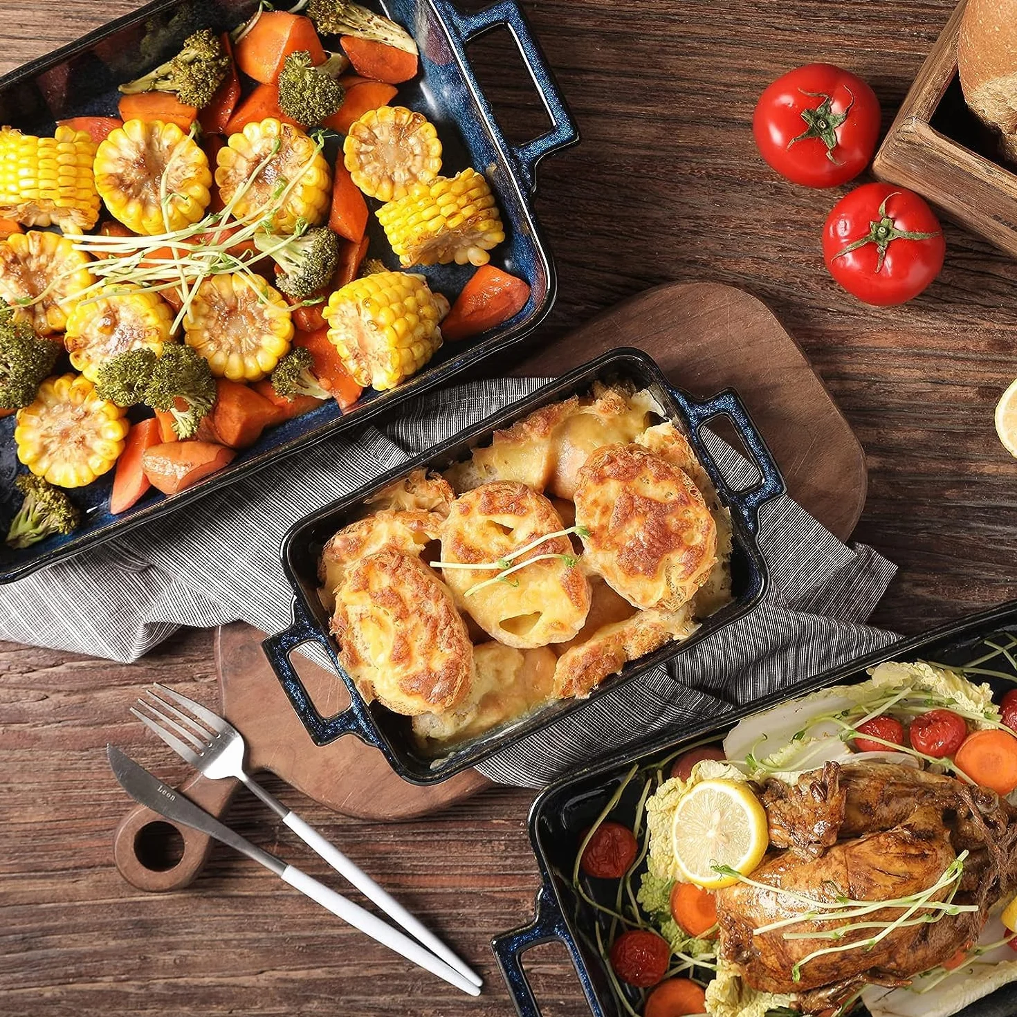 VICRAYS Ceramiczny zestaw naczyń do pieczenia, porcelanowe prostokątne naczynie do lasagne