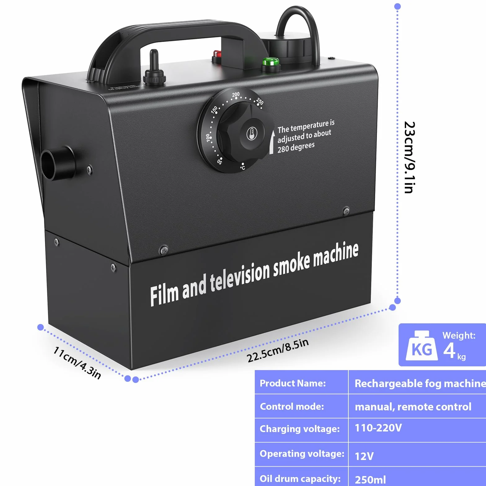 Przenośna maszyna do dymu 400 W, wbudowana bateria, 21000 mAh, widoczny prąd, odpowiedni do teatru, nagrywania filmów i telewizji, Halloween, Boże Narodzenie, imprezy, spotkania rodzinne