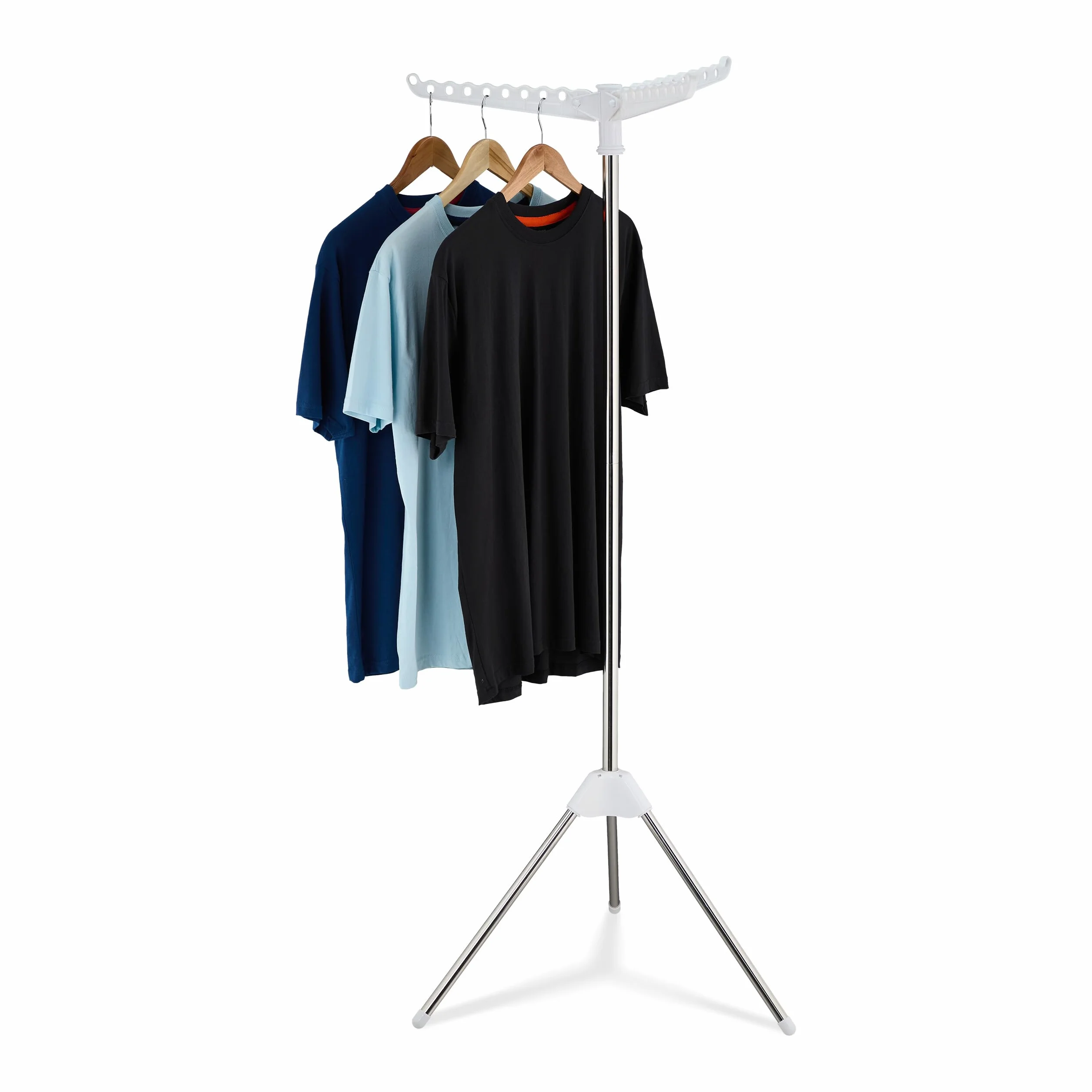 Relaxdays Składany Wieszak na Ubrania 27 Wieszaków 3 Obrotowe Ramiona 150 cm Srebrny Biały