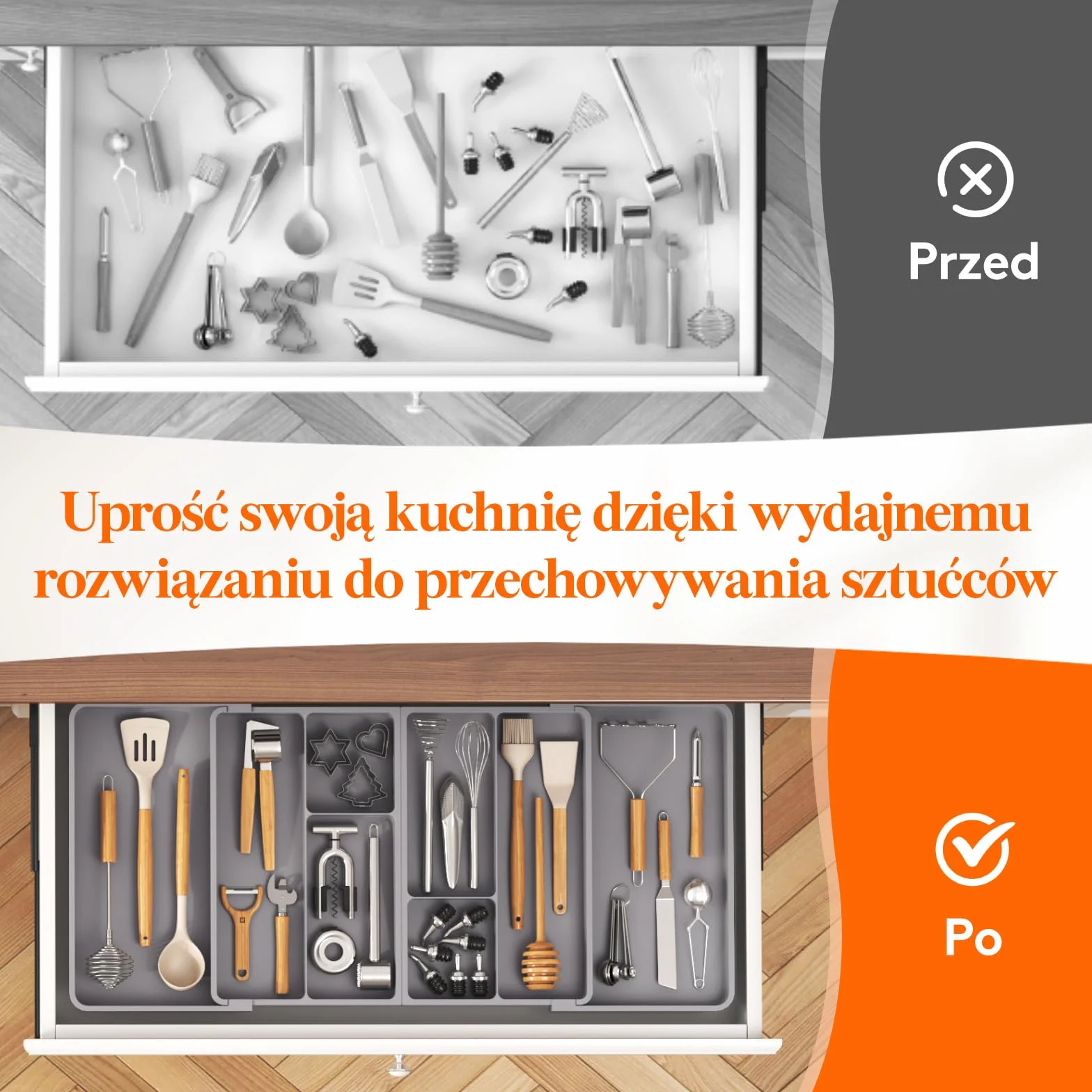 Lifewit Organizer do szuflad rozszerzalny 81 cm taca na sztućce plastikowa