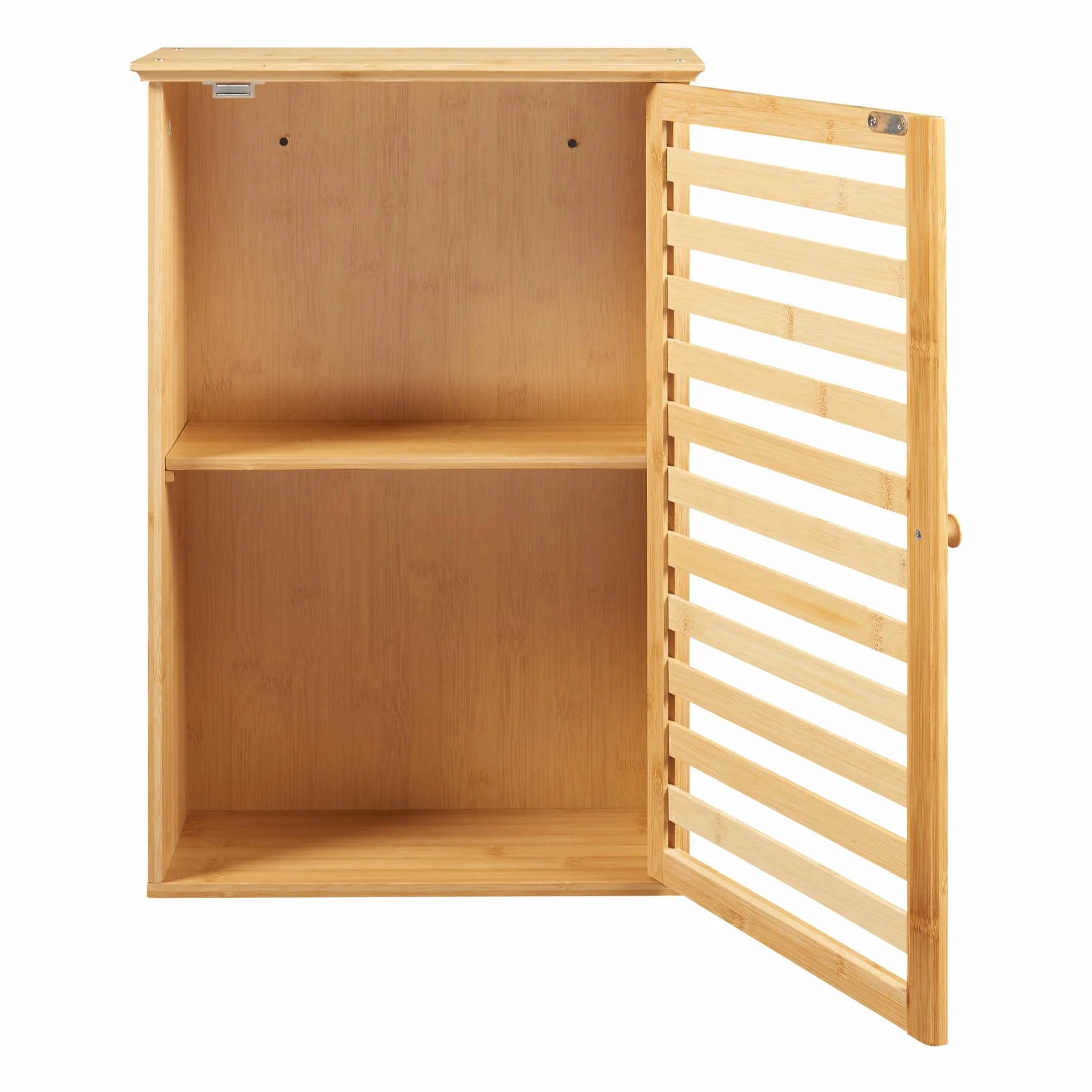 [en.casa] Szafka łazienkowa wisząca Järfälla, wąska szafka z jednym drzwiami, bambusowa, 55 x 37 x 16 cm, szafka ścienna do łazienki