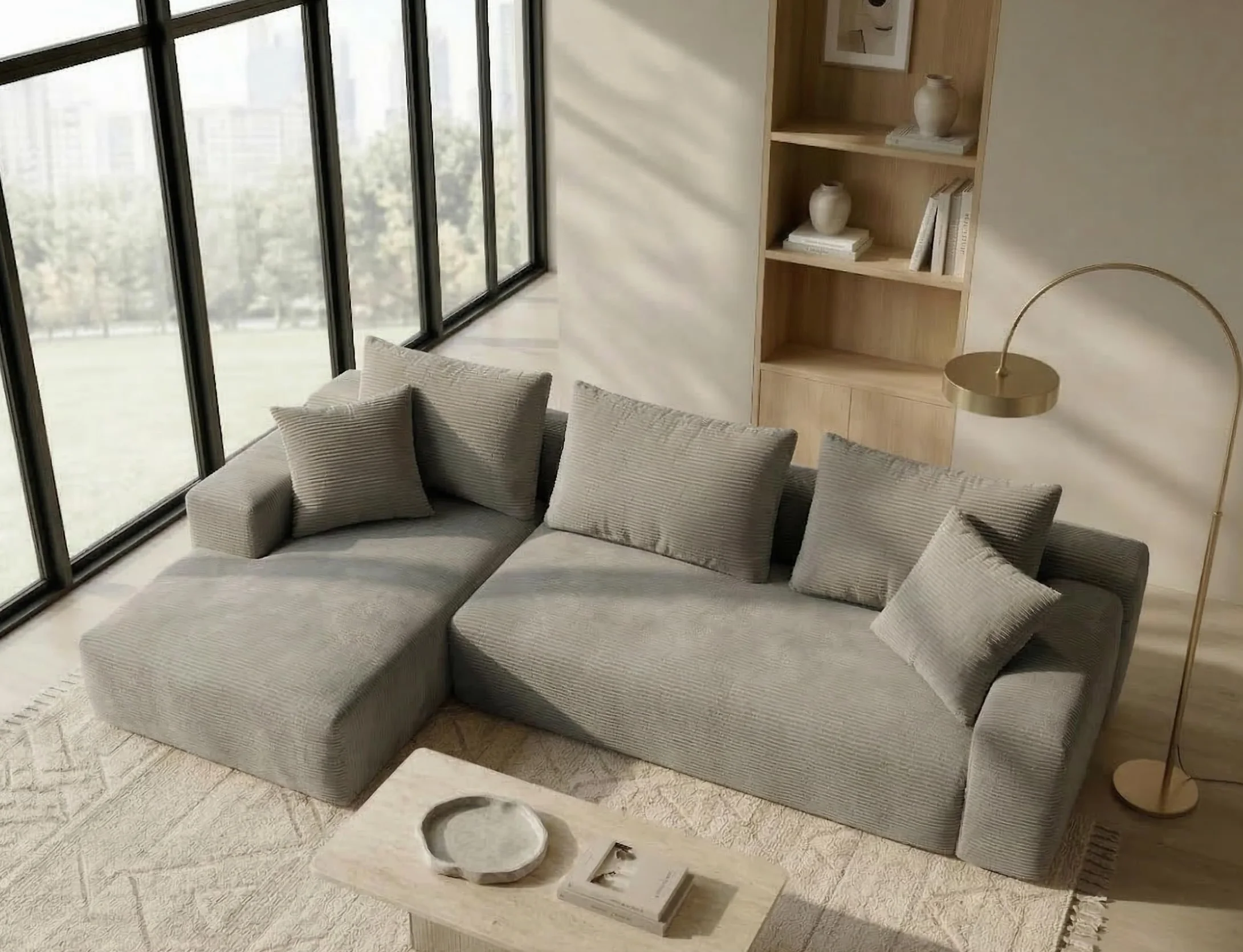 Chic Modular Chaiselongue Prawy Szezlong Pana Jasnoszary Skompresowana Pianka