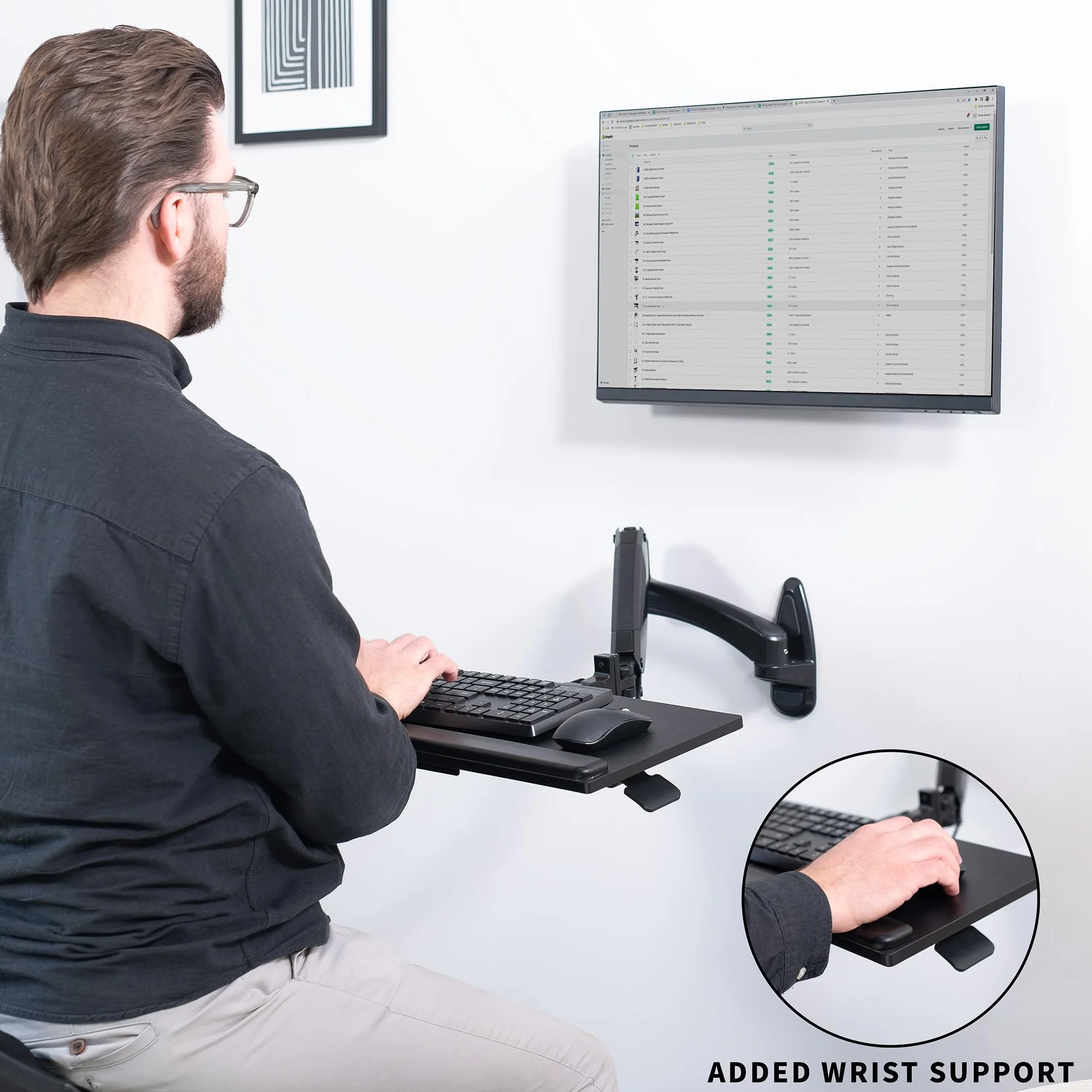 VIVO Sit-Stand 61 cm pneumatyczna sprężynowa klawiatura i taca na mysz uchwyt ścienny, platforma do pisania z regulacją wysokości przeciwwagi, ergonomiczne nachylenie, czarna, MOUNT-KB35B