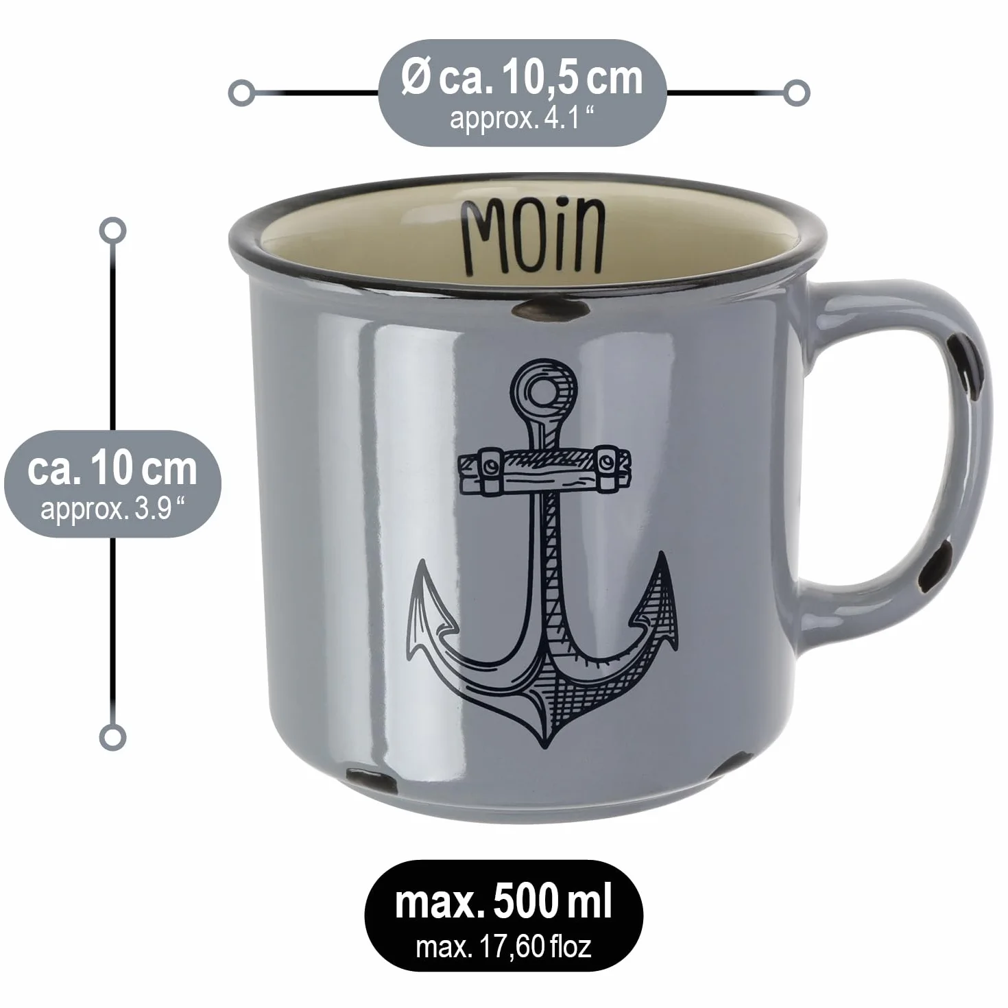 Porcelanowy kubek do kawy XXL 500 ml 3 sztuki biały niebieski szary