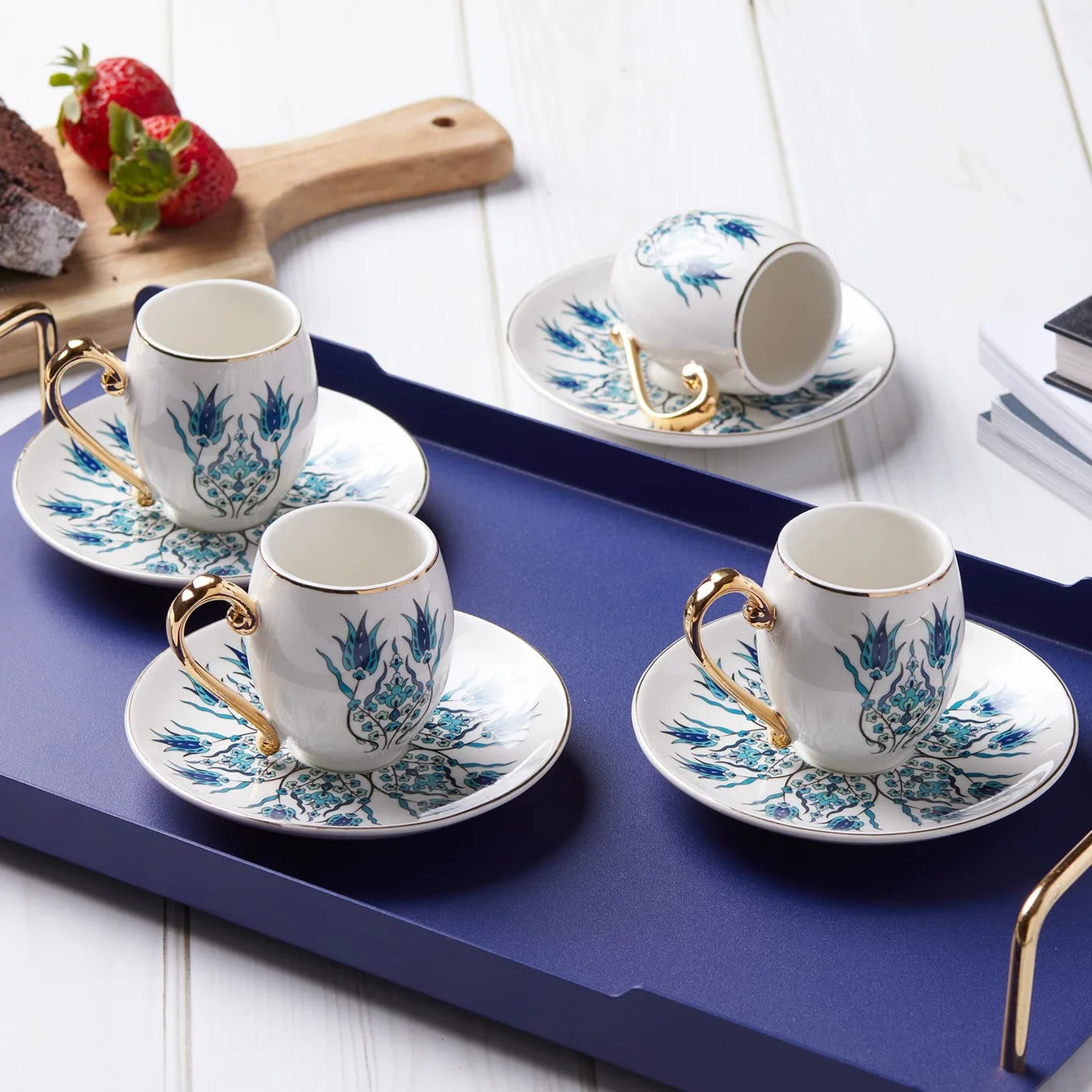 Karaca Iznik 12-częściowy zestaw porcelanowych filiżanek do kawy po turecku 90 ml