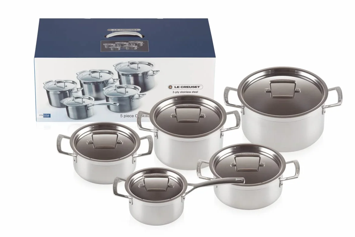 Le Creuset 96209400001000 3-Warstwowy Zestaw Naczyń Ze Stali Nierdzewnej, Srebrny, 5 Sztuk
