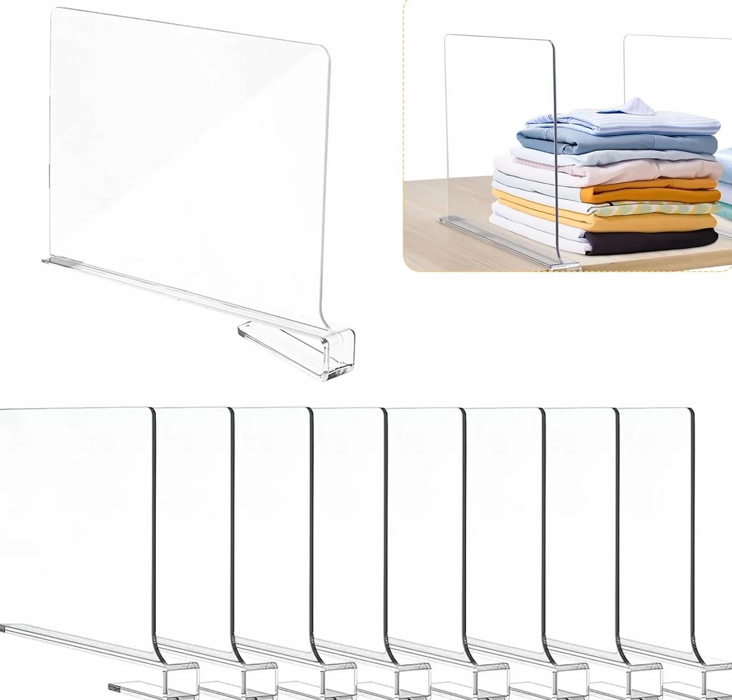 8 przezroczystych akrylowych separatorów regałowych, wielofunkcyjny organizer na ubrania, 30 x 20 cm, przegroda na ubrania, do sypialni, kuchni, regału na książki, SchräNke