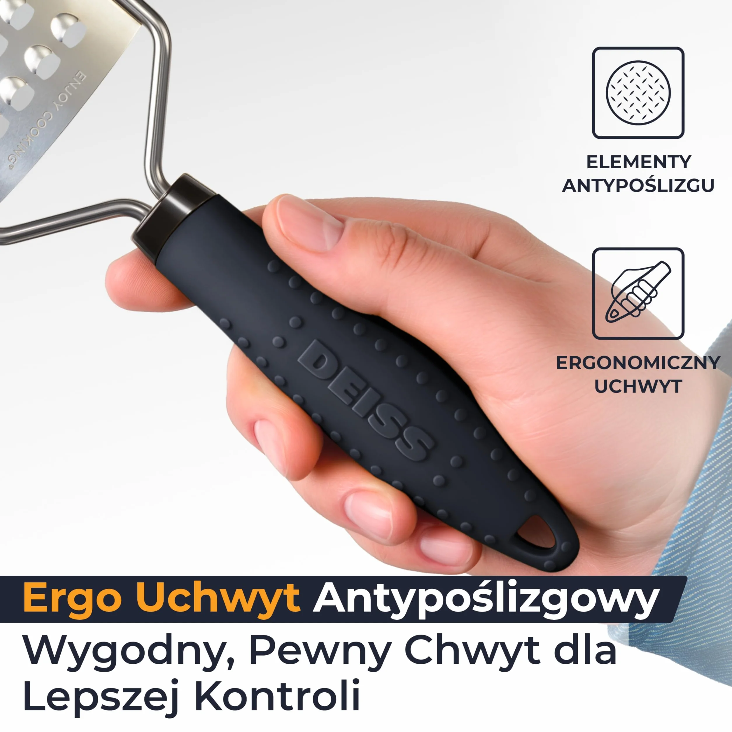 Tarka Gruboziarnista Deiss PRO i Ręczna Tarka do Sera – Ostro Ząbkowane Ostrza ze Stali Nierdzewnej, Antypoślizgowy Uchwyt, Tarka i Szatkownica do Warzyw, Nadaje się do Zmywarki