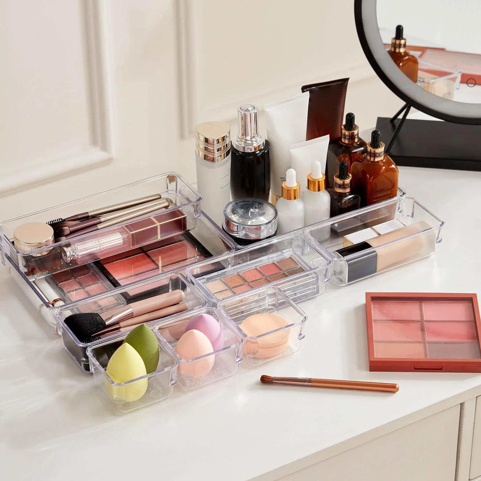Lifewit 11 PCS Zestaw Organizer Szuflada Zestaw Jasny Plastikowy Szuflada Biurko Podziały Tace Kredens Przechowywanie Pojemniki Pudło z Podziałkami do Makijażu, Biżuterii i Gadżetów, Sypialnia, Biuro