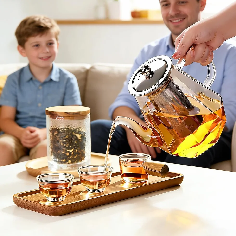 Dzbanek do herbaty, szklany dzbanek do herbaty, 1000 ml, z sitkiem, szklany dzbanek do herbaty, odporny na wysokie temperatury, szkło borokrzemowe, zestaw do zaparzacza do herbaty, do czarnej