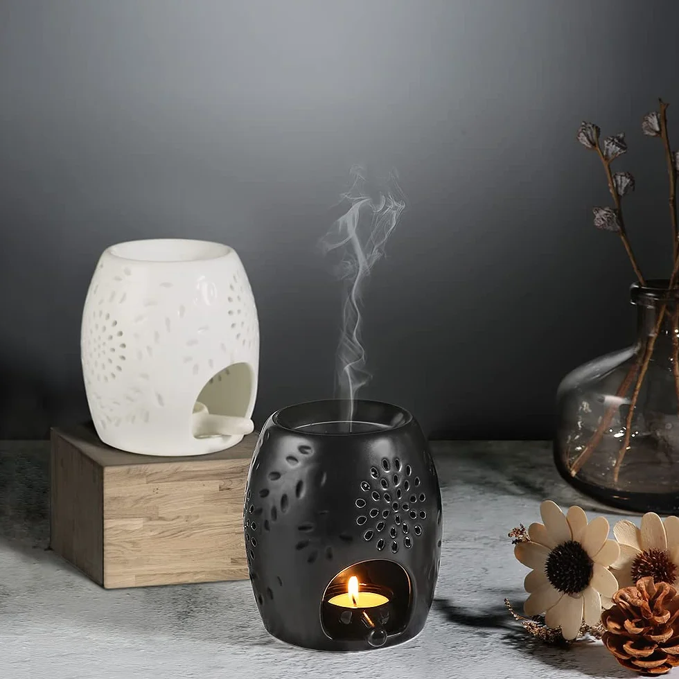 Ecooe aromatyczna lampa świecznik ceramiczny czarny z dyfuzorem aromatu łyżeczka do świec