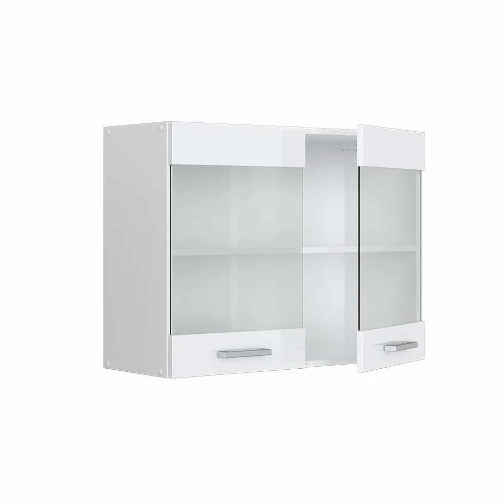 Vicco Szklana szafka kuchenna "R-Line", Biały wysoki połysk, 80 cm