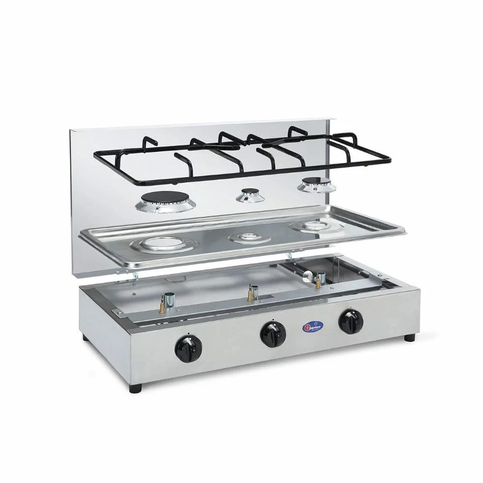 Parker Kuchenka 3 Opalniki gazowe LPG ze stali nierdzewnej z zaworem bezpieczeństwa do użytku wewnętrznego - made in italy mod. FO3300AGPS