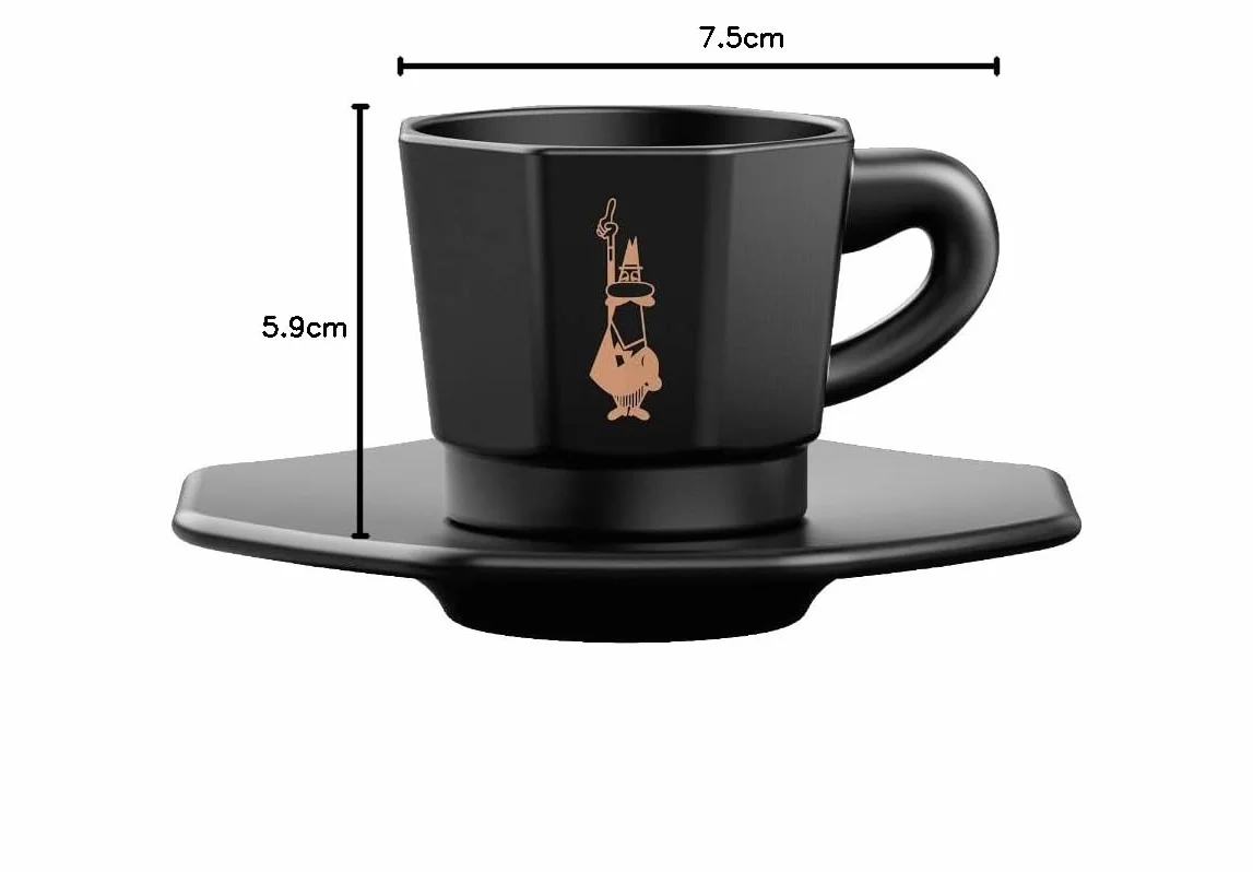 Bialetti Octagonal Cups, zestaw 4 filiżanek, matowe czarno-różowe złoto, 75 ml