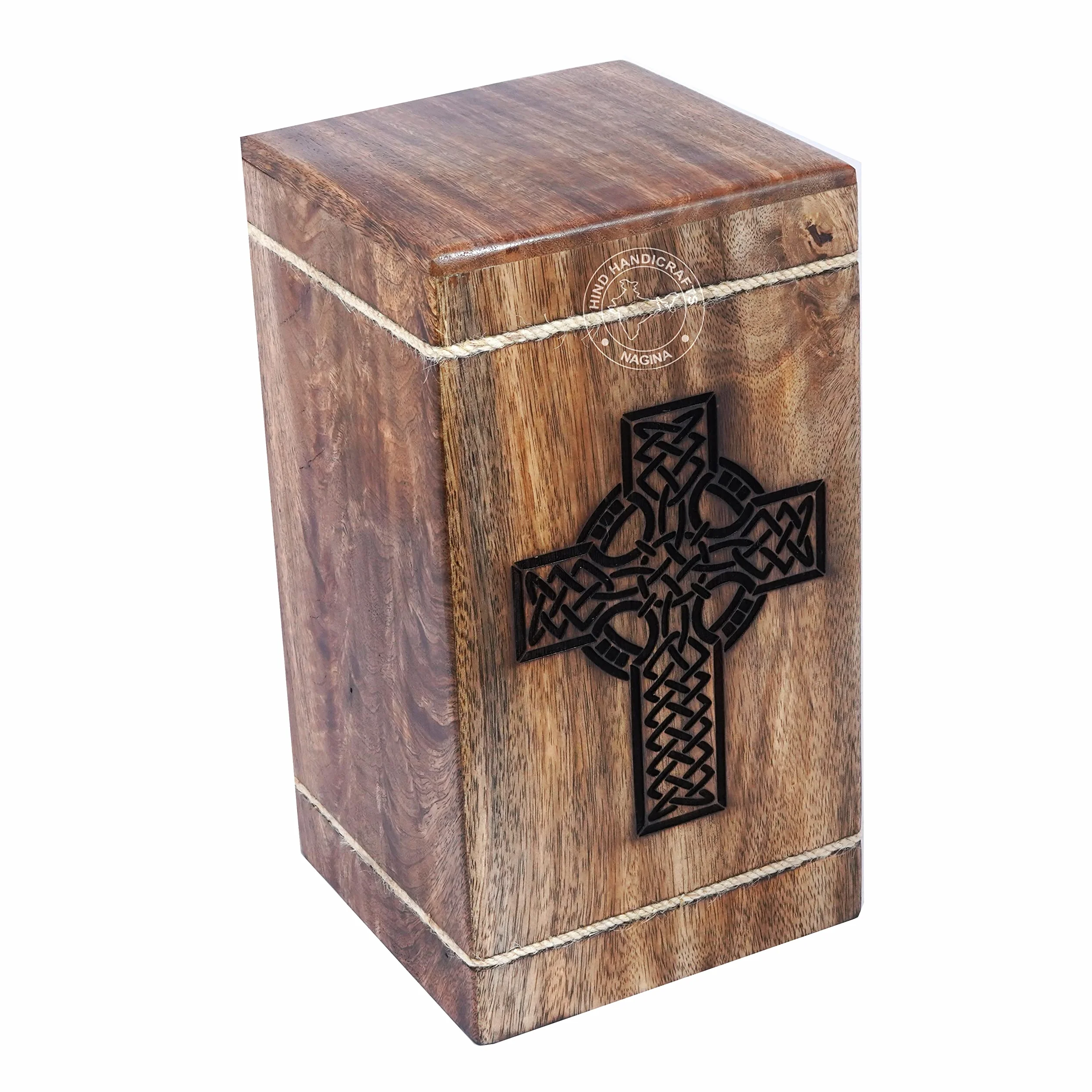 Urny kremacyjne z twardego drewna na prochy dla dorosłych duże - drewniana urna pogrzebowa na Columbarium - skrzynka na urnę pogrzebową (krzyż celtycki 2, 250 cali sześciennych - MW)