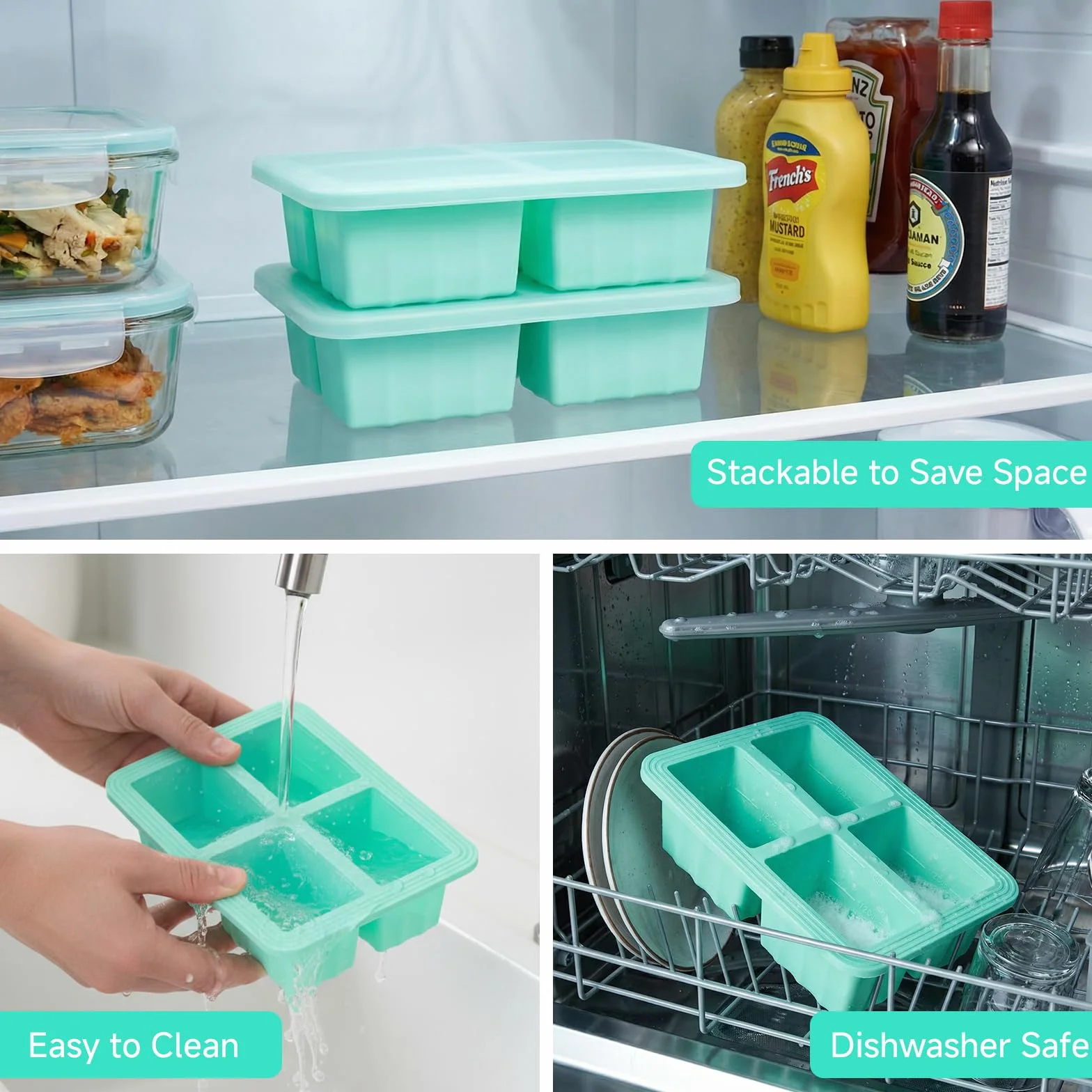 Souper Cubes zestaw 2 pojemników do zamrażania zupy, silikonowych, z pokrywką, nie zawiera BPA, do zamrażarki, do zupy, zamrażarki, kostek lodu do bulionu, sosu, lodów (zielony, 250 ml)