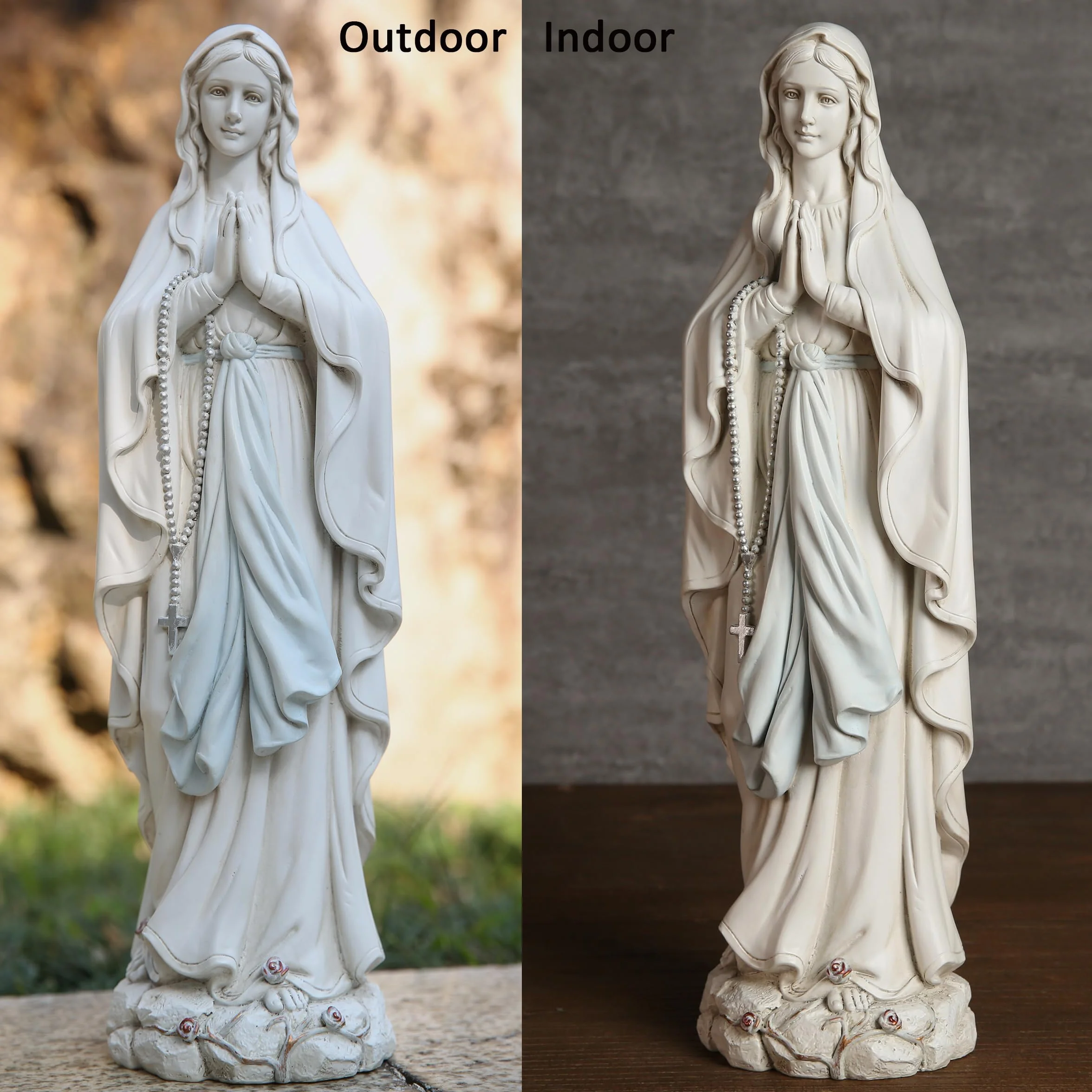 BC Katolicka figurka Matki Bożej z Lourdes, figurka Najświętszej Maryi Panny, dekoracja do domu, na zewnątrz, patio, trawnik, korytarz, religijny prezent, 36,8 cm, ręcznie wykonana przez Buildclassic