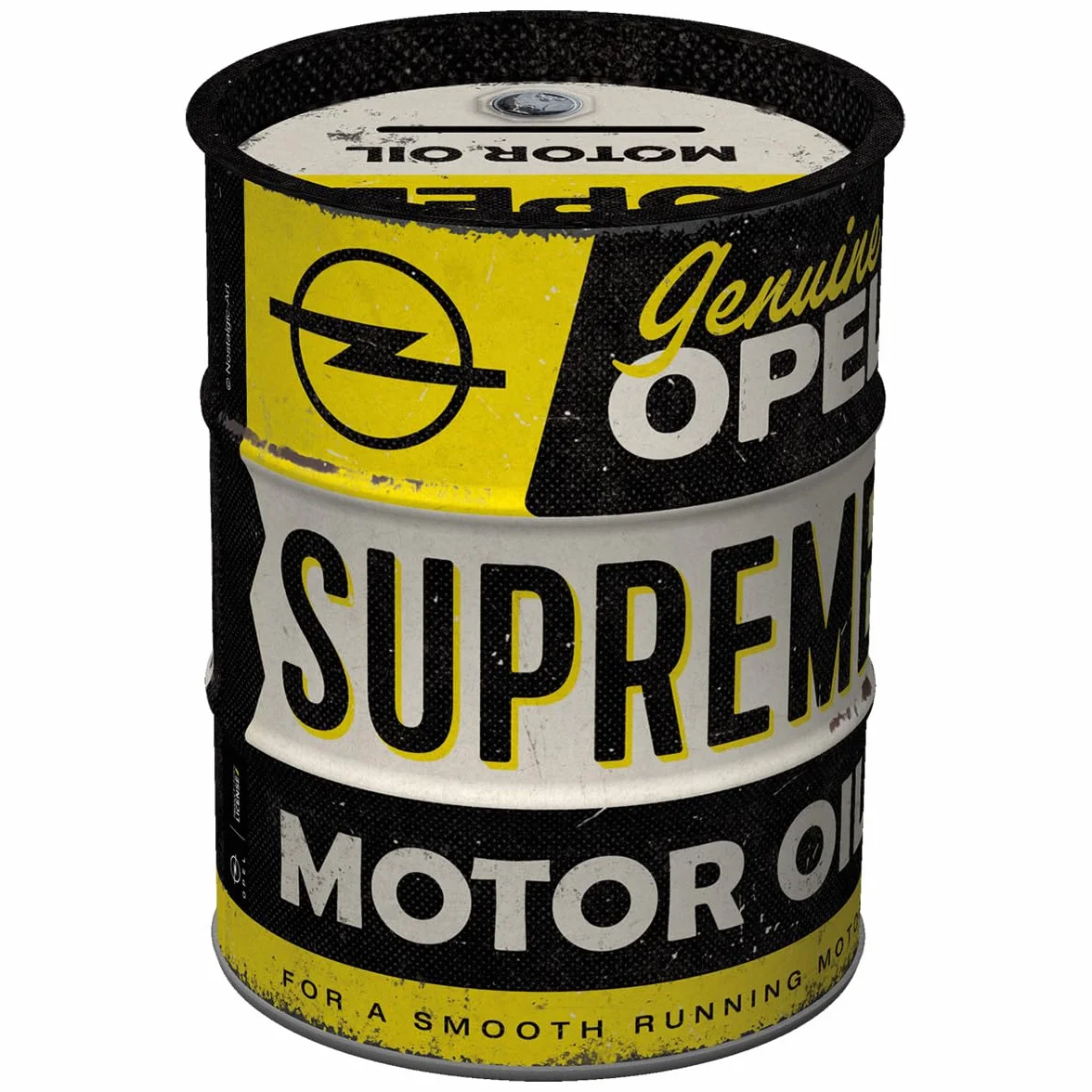 Nostalgic-Art Retro skarbonka, 600 ml, Opel – Supreme Motor Oil – Pomysł na prezent dla miłośników Opla, Official License Product (OLP), metalowa skarbonka, Styl vintage