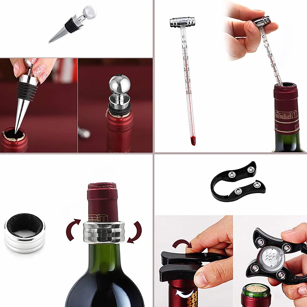 SumDirect Zestaw do otwierania wino, korkociąg królika z ramieniem dźwigni, zestawy akcesoriów, otwieracz do butelek, nożyki do folii, napowietrzacz, korki do wino, termometry