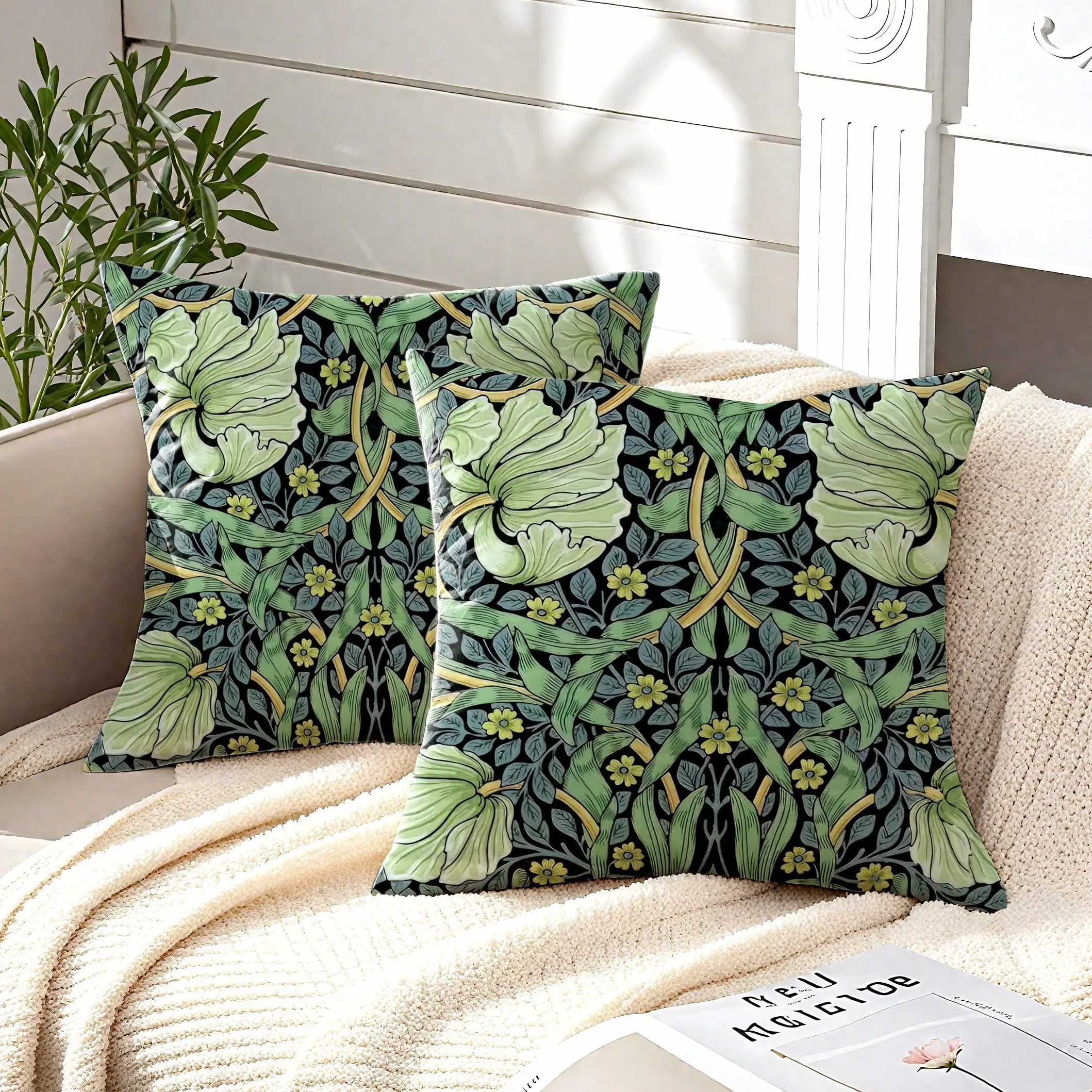 Poszewka na poduszkę William Morris zielone liście 40x40 cm zestaw 2 sztuki dwustronny wzór