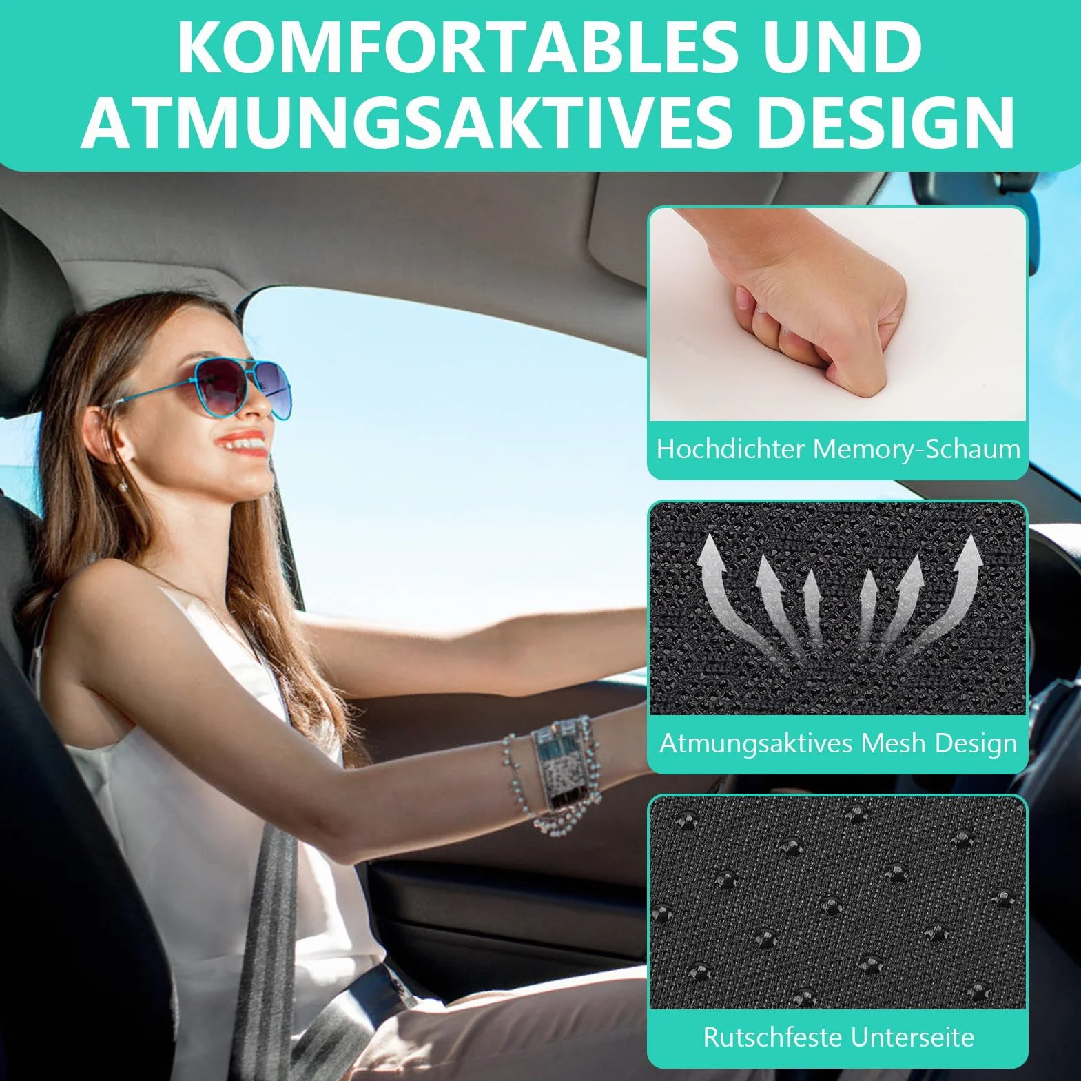 Ejoyous Poduszka do Siedzenia Samochodowego, Fotel Kierowcy, Poduszka Samochodowa z Pianki Memory Foam, Przenośna Poduszka Klinowa, Podkładka na Siedzenie Samochodowe