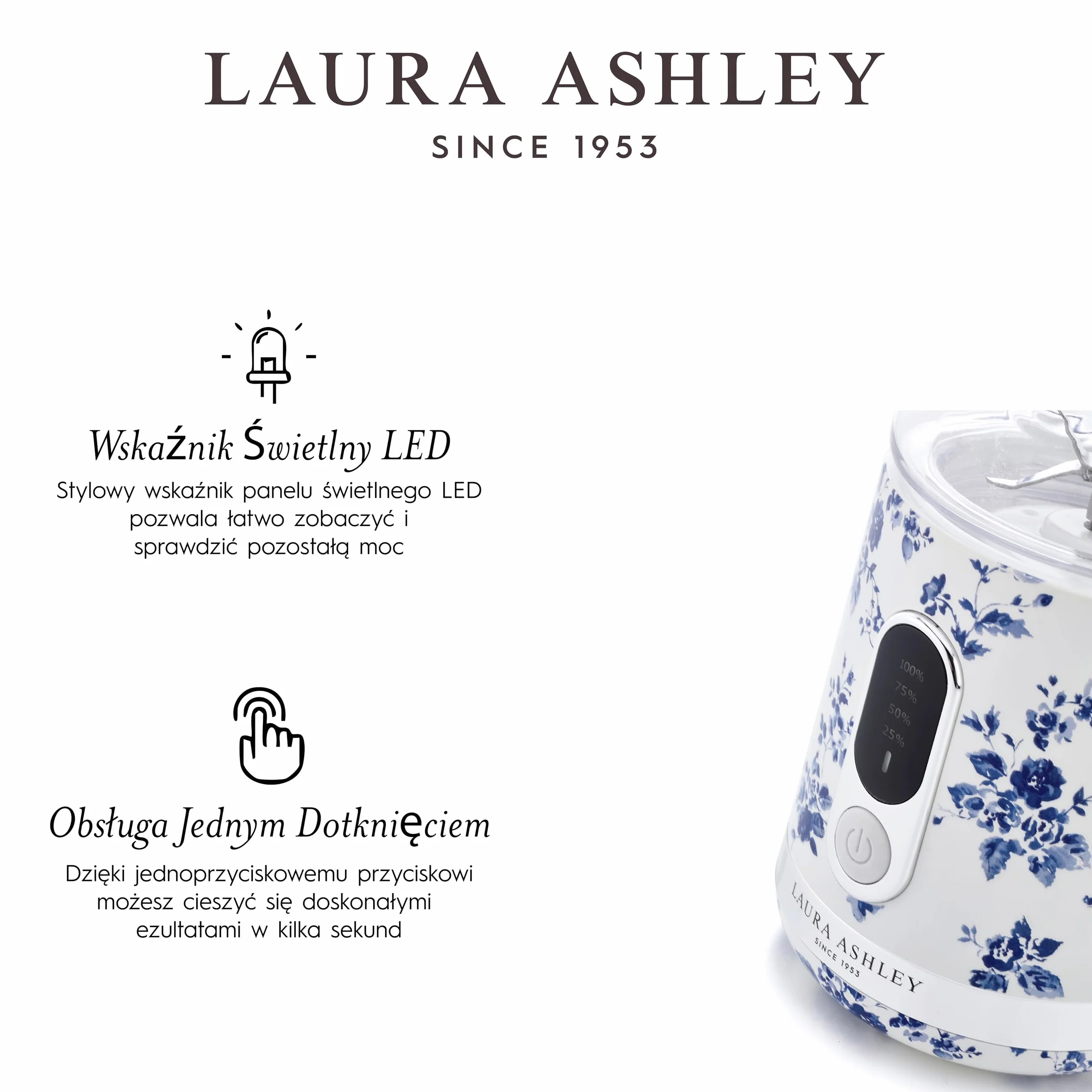 Laura Ashley China Rose Przenośny blender do smoothie 450 ml z butelką USB