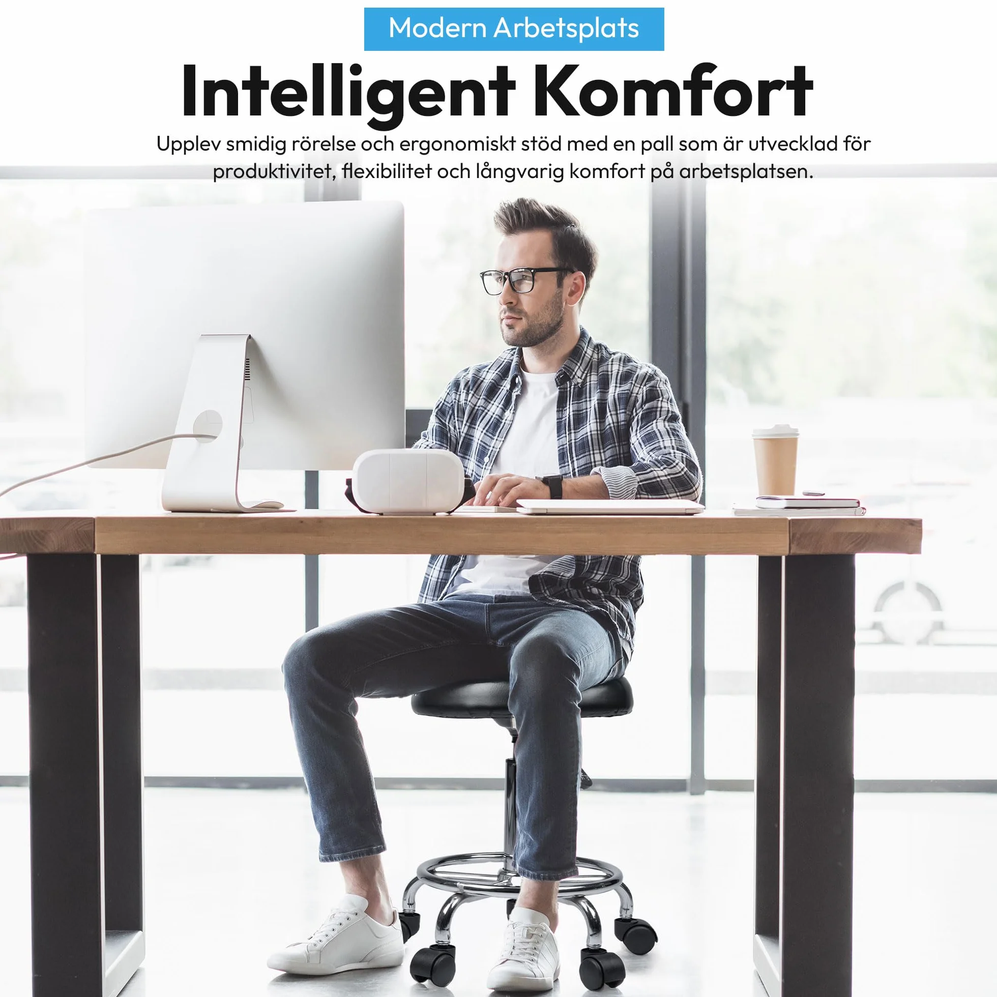 Ergonomia Rolowany stołek roboczy obrotowy z regulacją wysokości Czarny