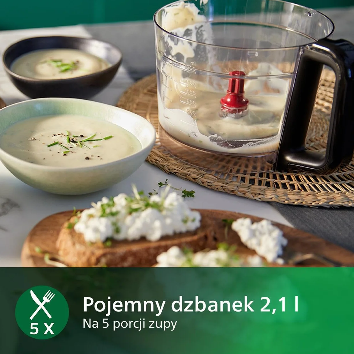 Philips Kompaktowy robot kuchenny oraz blender - 850 W, 31 funkcji, Pojemnik 2,1 l, Technologia PowerChop, Ostrze ze stali szlachetnej (HR7530/10)
