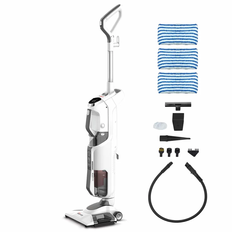 Polti Vaporetto 3 Clean, 3 w 1: mop parowy, odkurzacz bezworkowy i przenośny odkurzacz parowy, 12 akcesoriów w zestawie, 1800 W, biały/szary