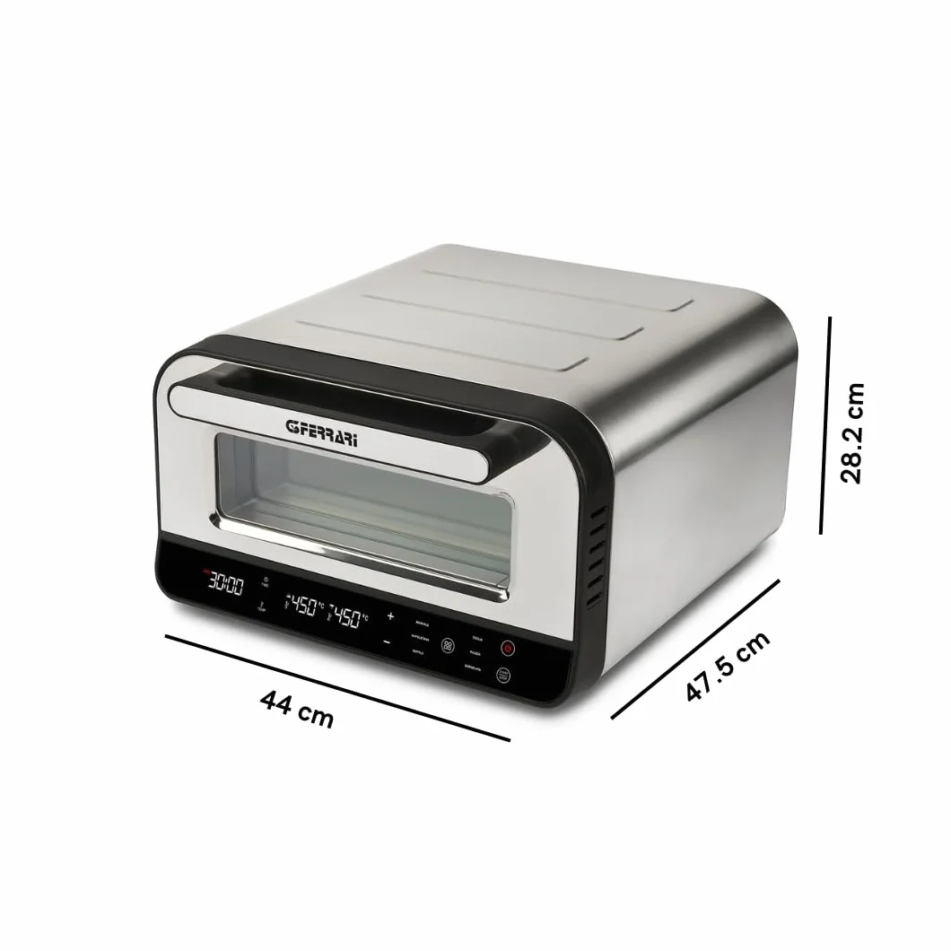 G3 Ferrari G10204 Pizza Pro 2 minuty, 1700 W, osiąga do 450°C, zimne ściany, gotowanie w 2 minuty, cyfrowy wyświetlacz z 6 programami, kamień ogniotrwały, akcesoria i książka kucharska w zestawie,